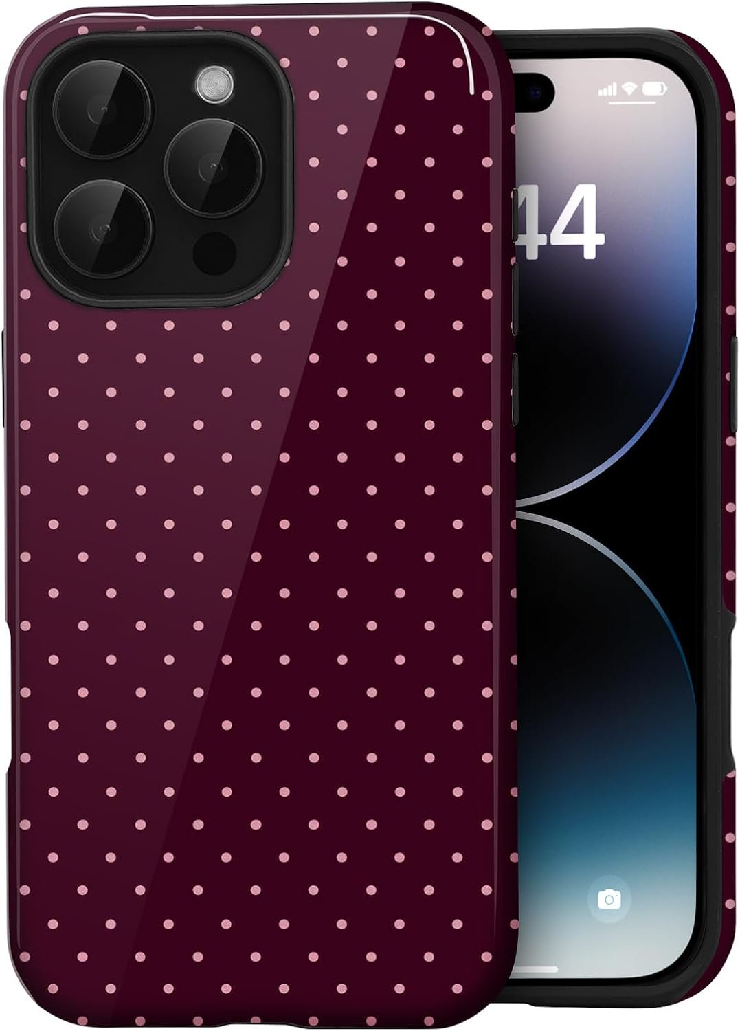 for iPhone 16 Pro Max Cute Polka Dot Phone Case, Burgundy