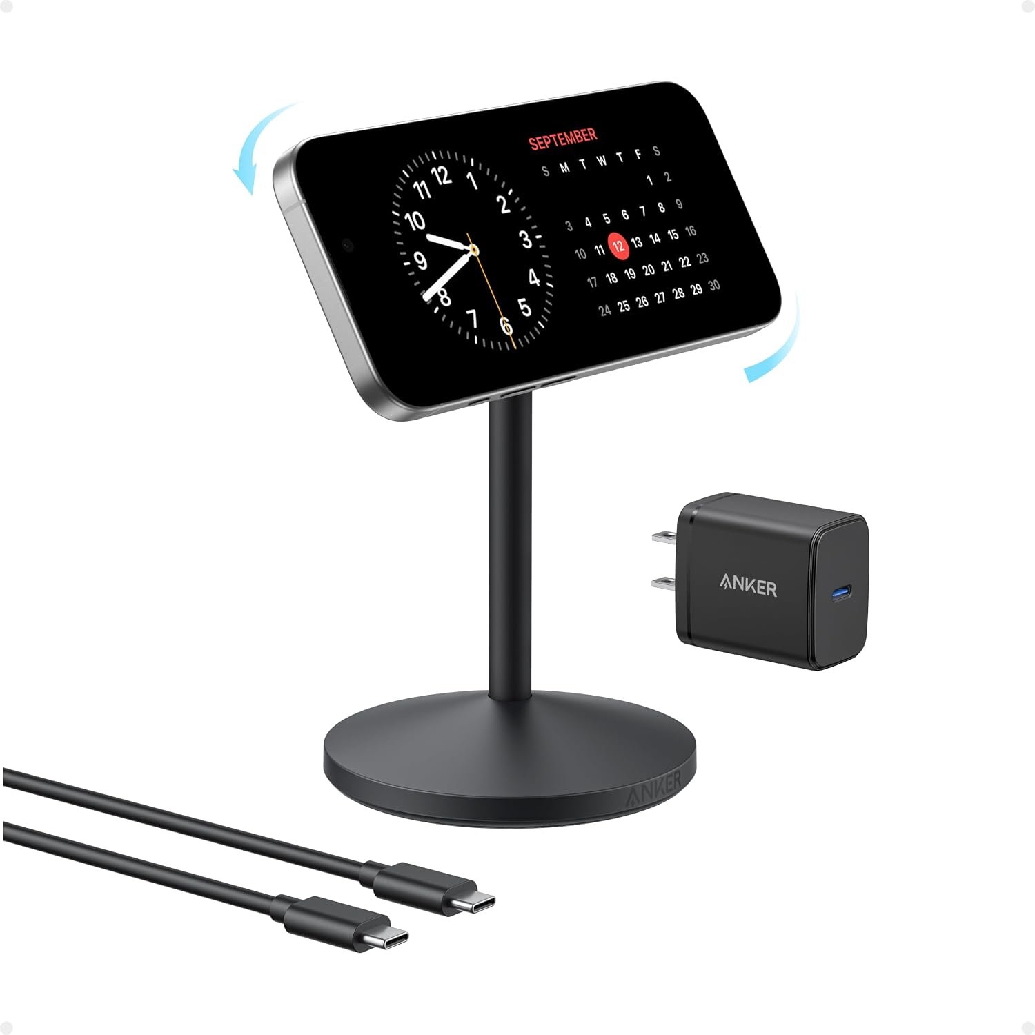 Anker MagSafe Charger, MagGo Qi2 15W 360-Degree Wireless Charger Stand