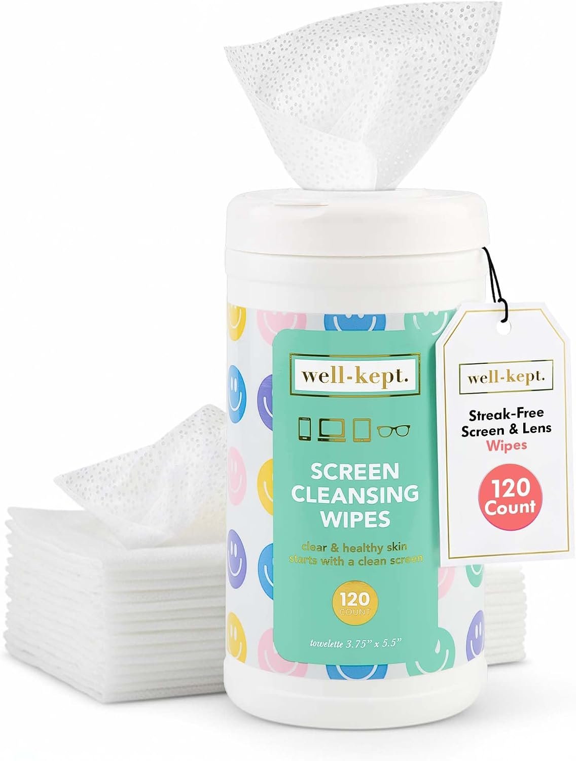 All Smile Tech & Lens Wipes canister for Glasses & Phones, 120 Count