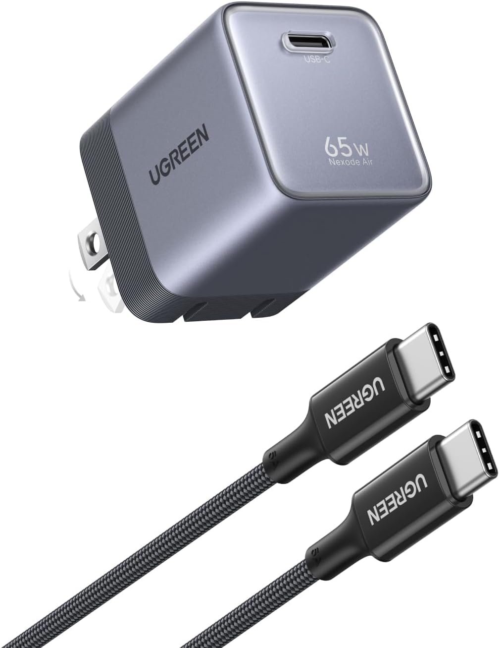 UGREEN Nexode Air 65W USB C GaN Charger Block with 3.3ft Cable, Black