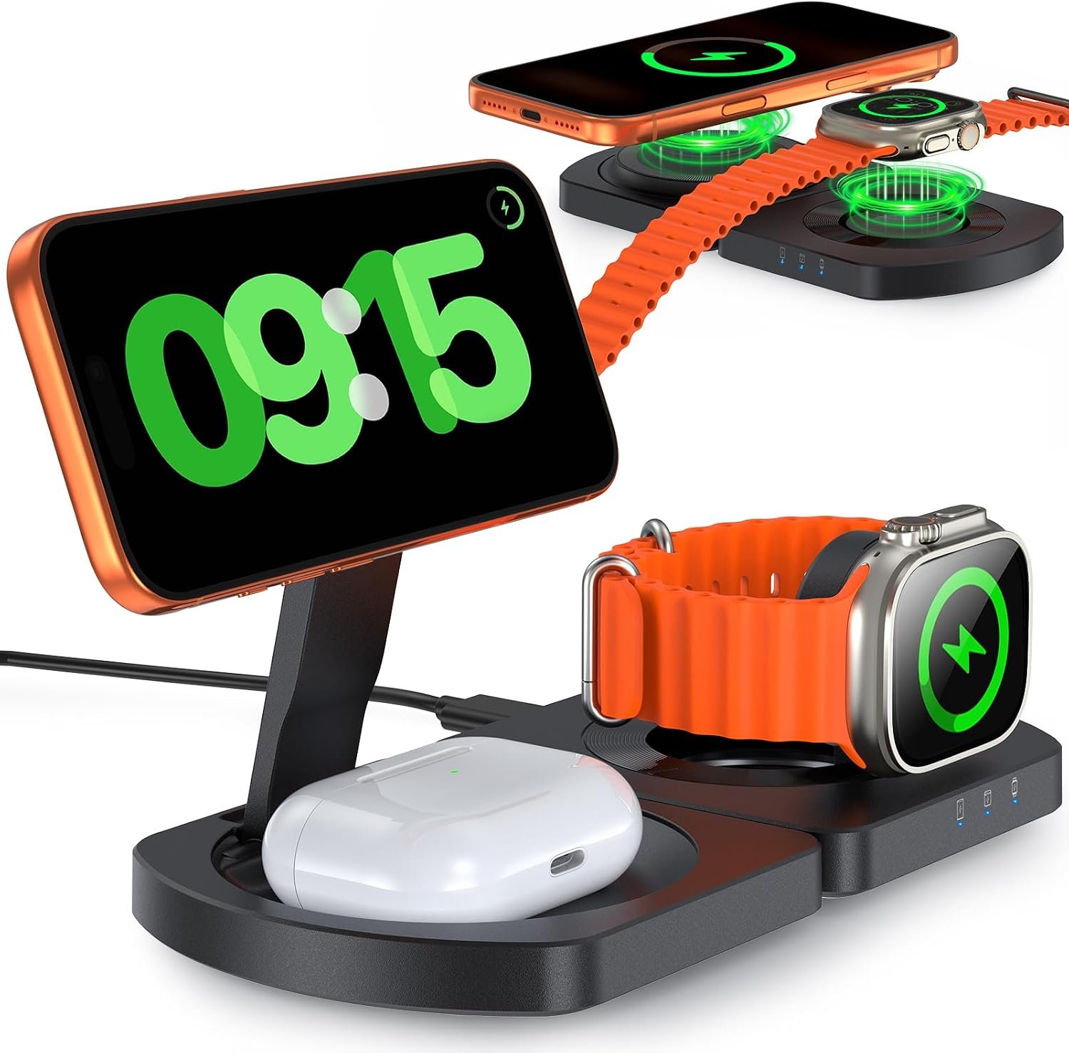 Wireless Charger for iPhone, 3-in-1 Magnetic Charging Station, Foldable