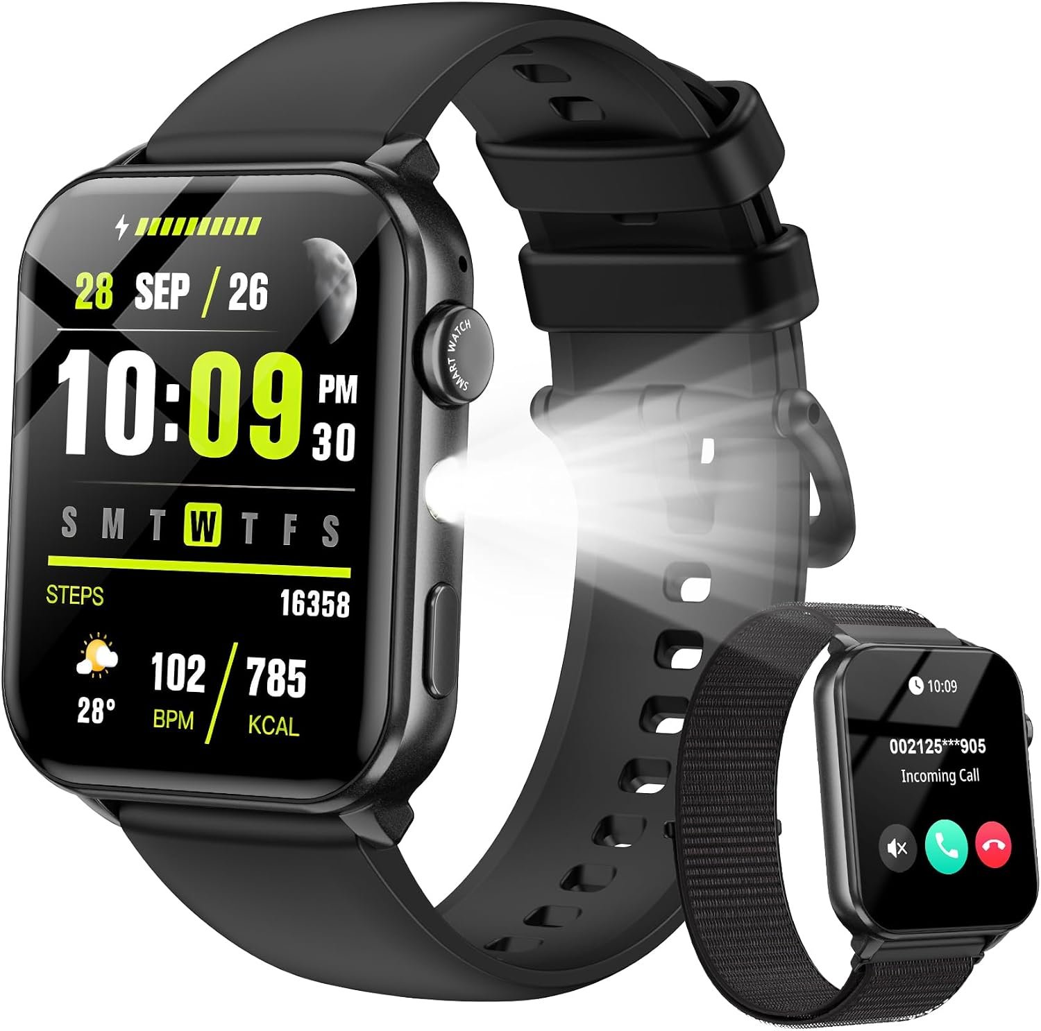 Smart Watch for Men Women with Flashlight/2 Straps/Heart Rate/Sleep Monitor