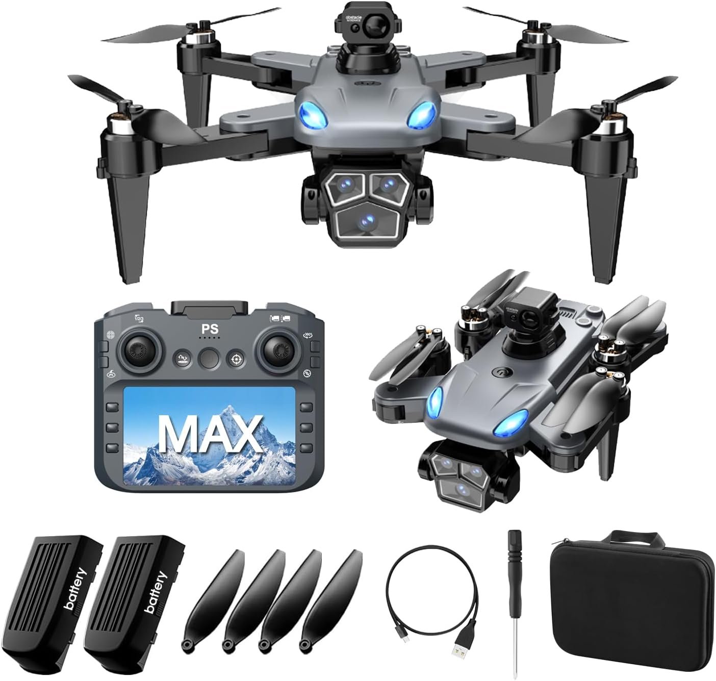 4K Drone with Camera for Adults, Foldable quadcopter drone with 4.3-inch screen remote controller,Automatic obstacle avoidance,One-Key Takeoff & Auto Follow,Under 249g，Brushless Motor FPV Drone (black)