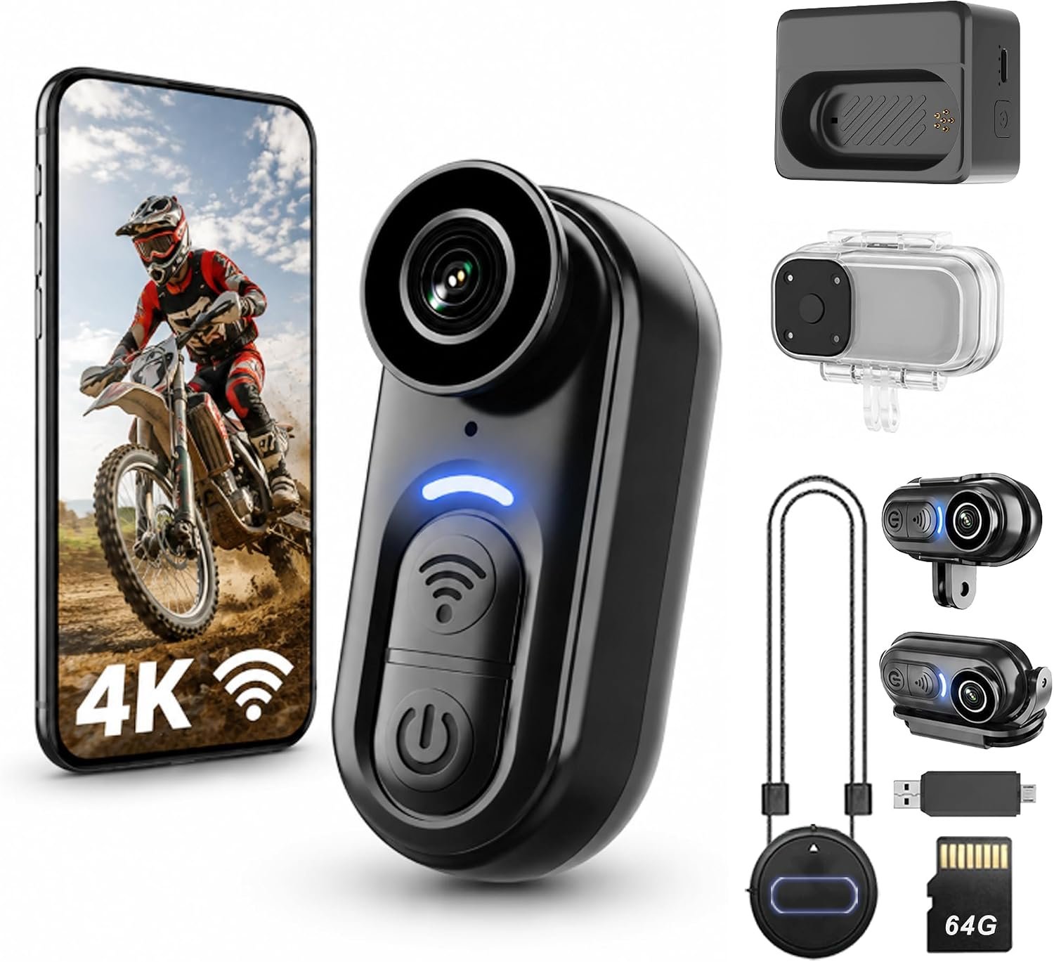 4K Mini Wearable Body Camera – 64GB Magnetic Thumb-Size Action Cam, 6-Axis Stabilization, Audio/Video Recording, Hands-Free POV for Vloggers, Hikers, Workers, Cycling, Travel & Daily Use