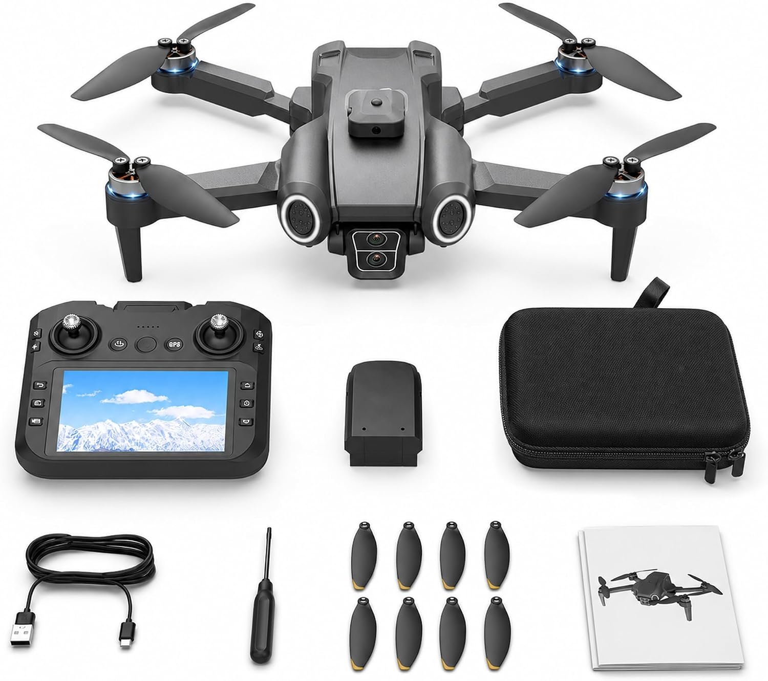GPS Drone with Screen Controller, Foldable Brushless Quadcopter