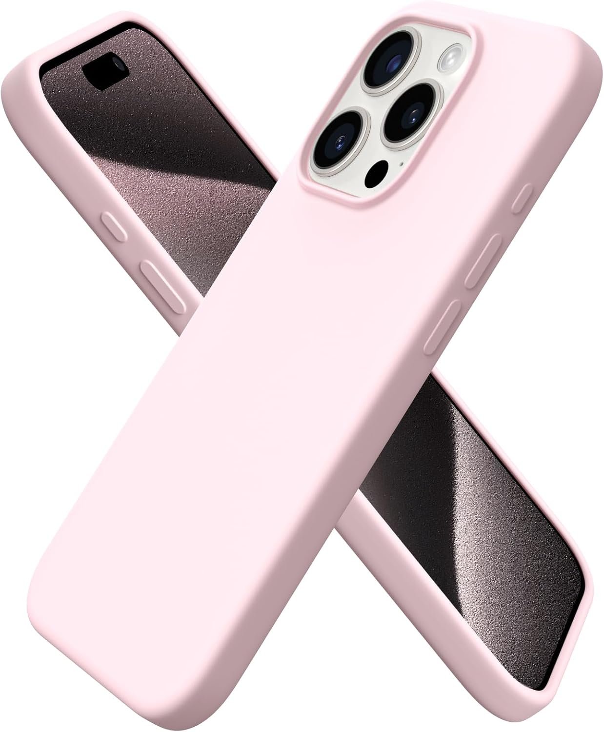 ORNARTO Compatible with iPhone 15 Pro Case 6.1″, Liquid Silicone 3 Layers Full Covered Soft Gel Rubber Cover, Shockproof Protective Slim Phone Case with Anti-Scratch Microfiber Lining-Chalk Pink