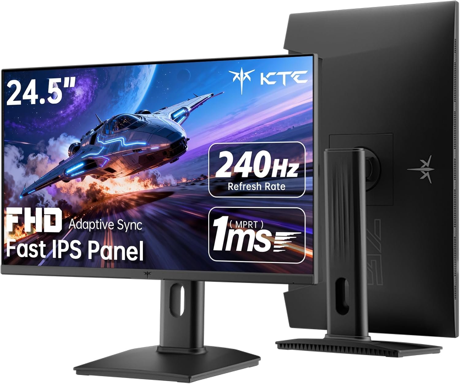 KTC 24.5 Inch 240Hz Gaming Monitor, FHD 1080p Fast IPS Computer Monitor, 1ms with Adaptive-Sync, HDR400, HDMI x2, DPx1, VESA Mount, Tilt/Pivot/Height Adjustment, H25T7-3 (Renewed)