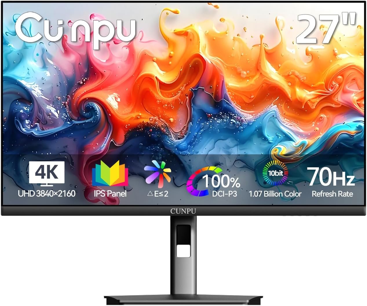 CUNPU 27″ 4K 70Hz IPS Ultra-Slim Bezel Black Photo Video Editing Monitor