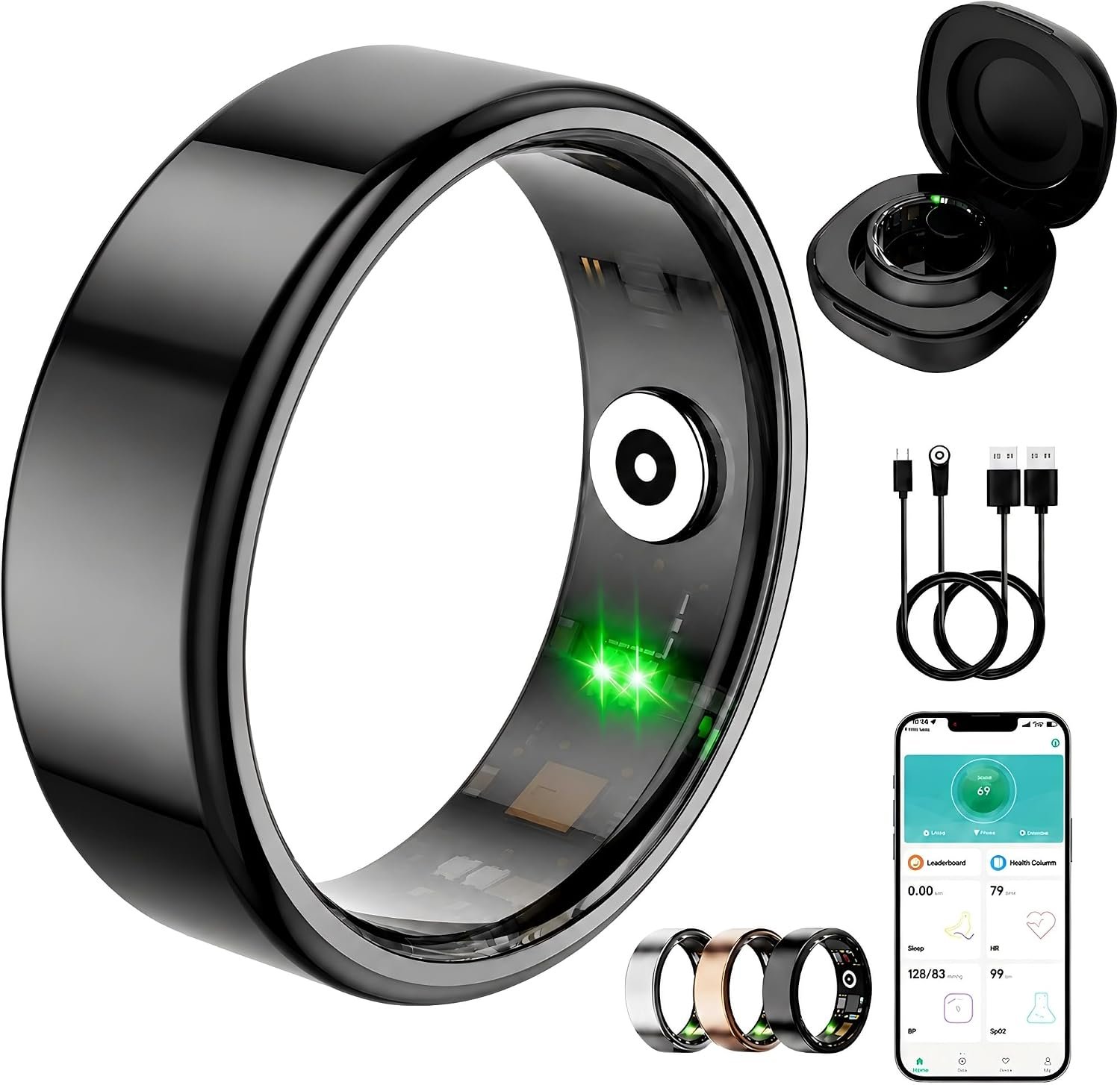 Smart Ring for Women Men, Fitness Tracker Ring with Free App No Subscription Fee, 7 Days Battery Life, Sleep Monitor, Heart Rate & Step Tracker, IP68 Waterproof, Android/iOS Compatible(Black,8)