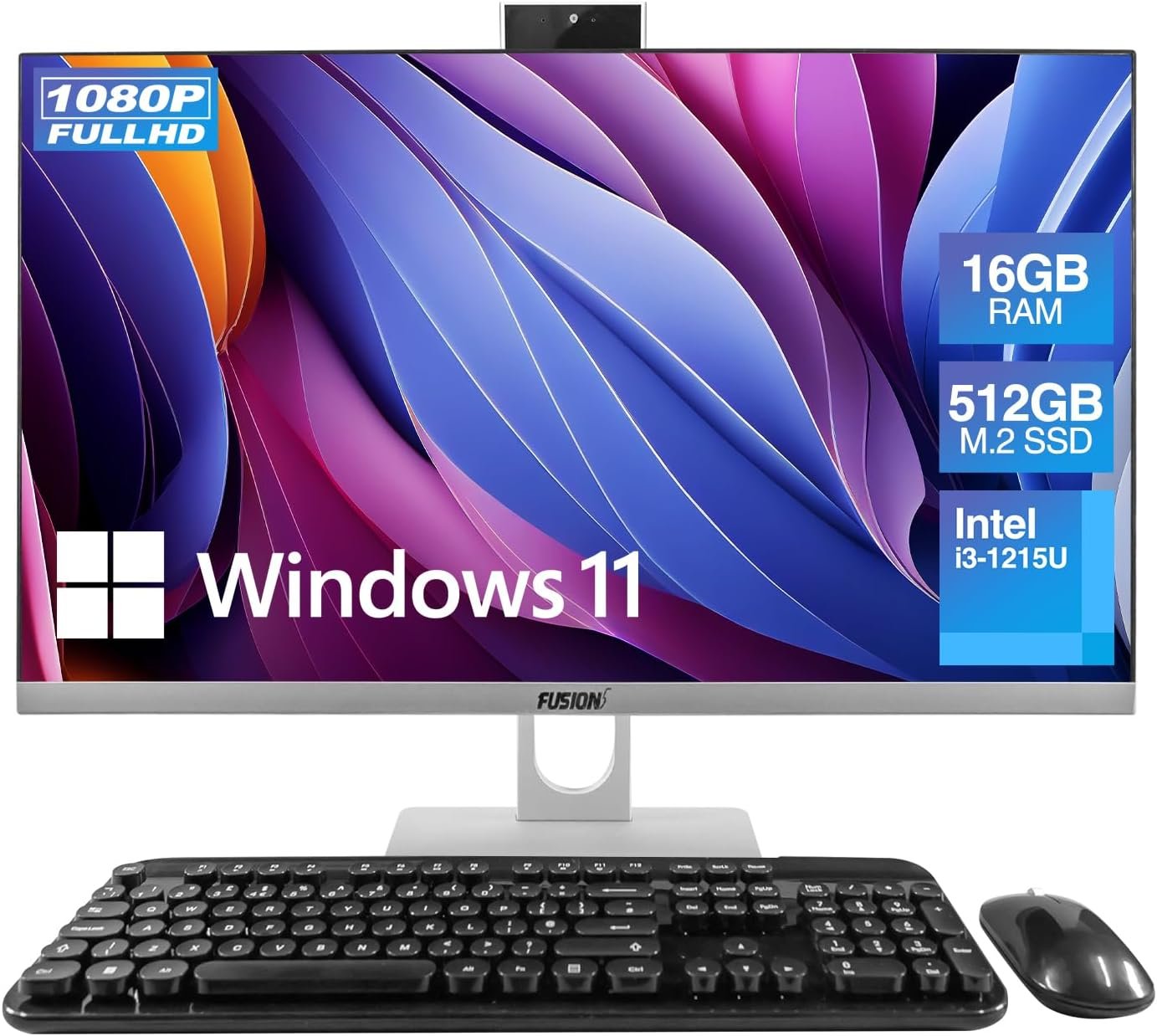 Fusion5 23.8″ Full HD All in One PC Desktop Computer – 16GB RAM, 512GB SSD, i3-1215U 6-Core Processor up to 4.40 GHz, Windows 11, HDMI, USB 3.0 – AIO PC with Wireless Keyboard, Mouse, 3MP Web Camera