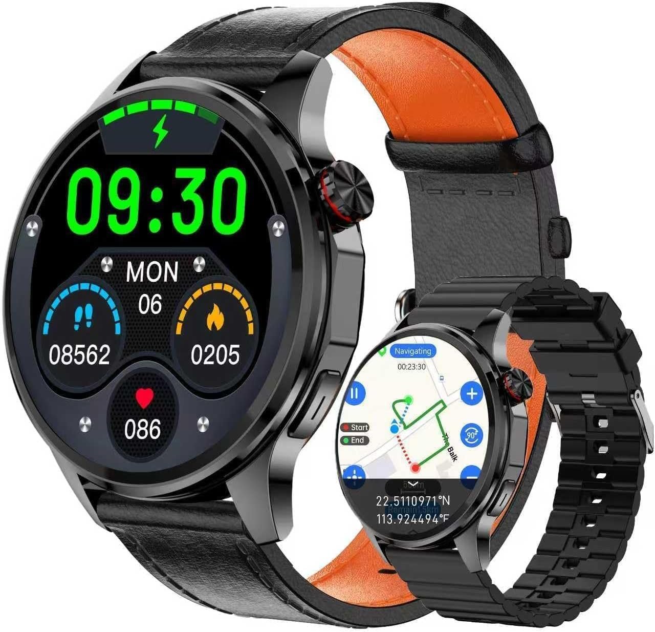 Military Smart Watch for Android and iPhone with Built-in GPS, 1.46″ AMOLED Screen, Bluetooth Call, Compass, Altimeter, Flashlight, 170+ Sport Modes