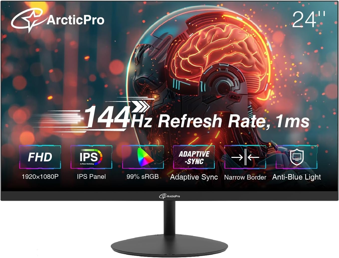 ArcticPro 24 Inch Gaming Monitor 144Hz, FHD 1080p Computer Monitor, IPS