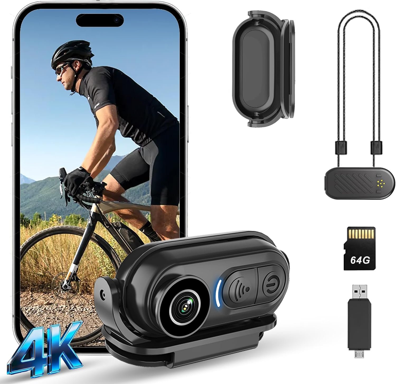 4K Mini Body Camera – Thumb Sports Action Cam 64GB with Audio, Wearable Hands-Free Chest Pov Recording, Helmet Mount & Magnetic Personal Clip On Camcorders – For Cap Shirt Outoor Cycling Skiing