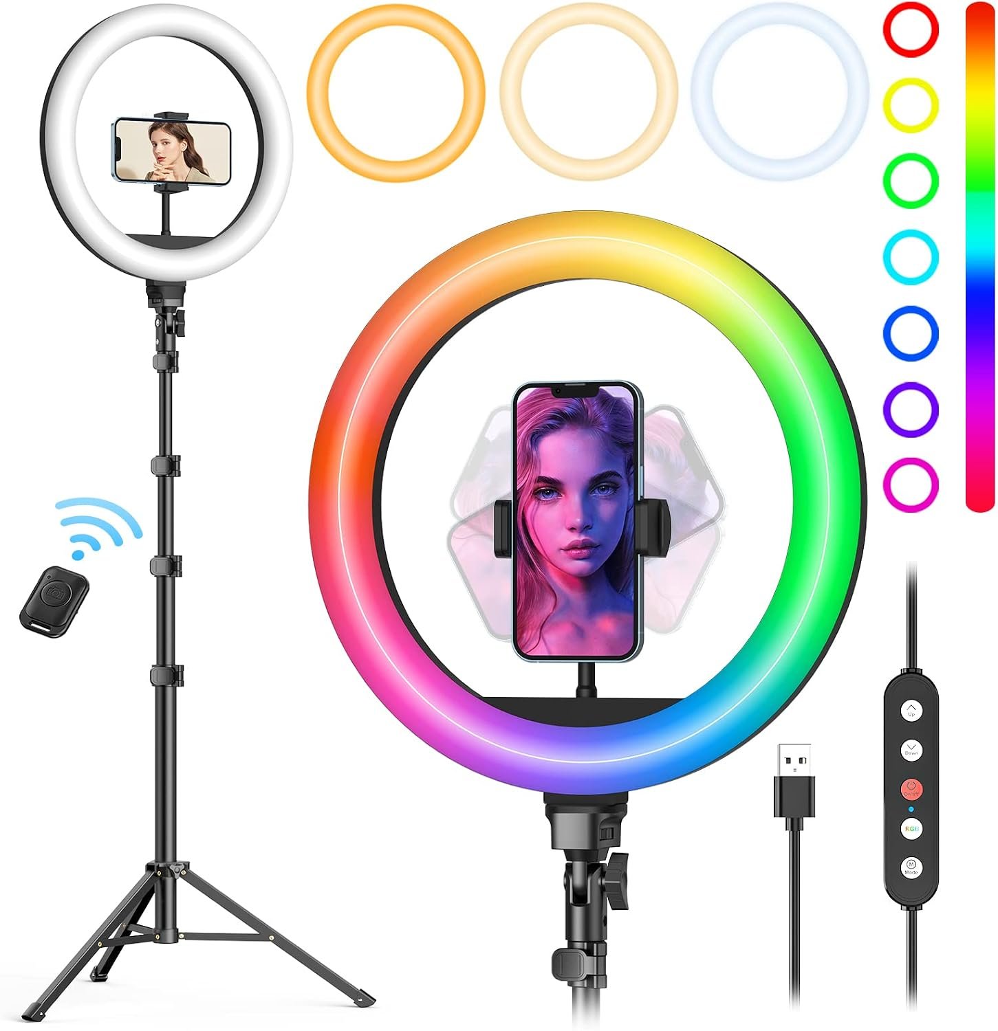 Weilisi 10″ Ring Light with Stand 72” Tall & Phone Holder,38 Color Modes Selfie Light with Tripod Stand,Stepless Dimmable/Speed LED Ring Light for iPhone & Android,YouTube, Makeup,TIK Tok