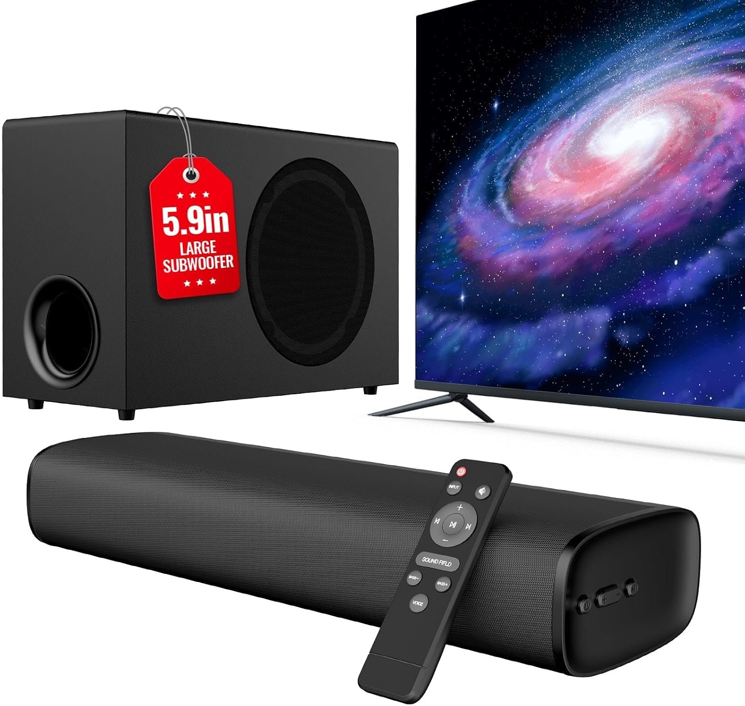 vibeadio Upgraded 110W Sound Bar for TV with 5.9″ Powerful Subwoofer