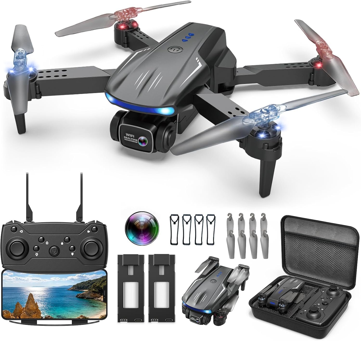 Drone with Camera 1080P for Kids, Adults & Beginners, Foldable Mini Drone, RC Quadcopter with 2 Batteries, One Key Takeoff and Landing, 360° Flip, Gesture Control, Toy Gift for Boys, Girls