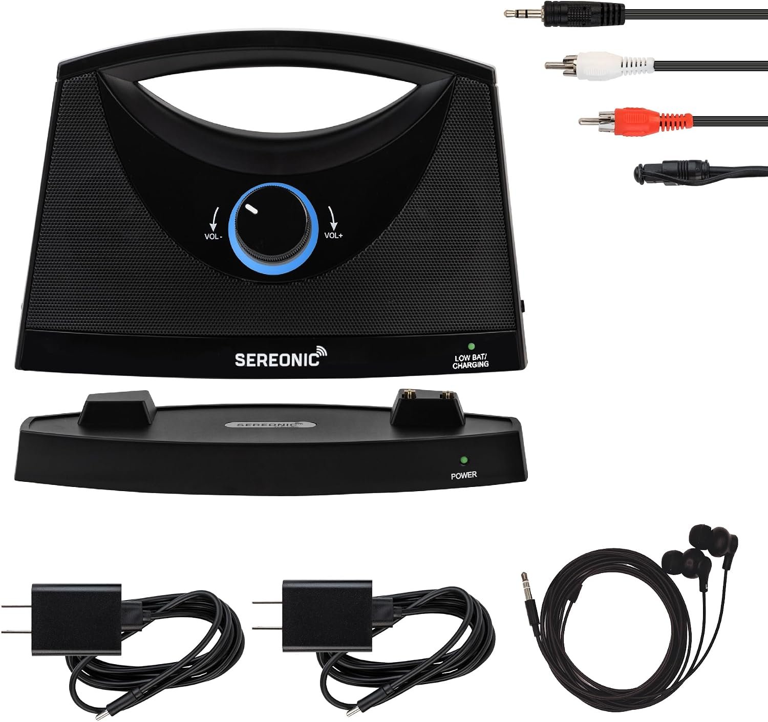 SEREONIC PRO Portable Wireless TV Speakers for Smart TV Without The Blaring Volume, Ideal for Elderly and Hard of Hearing with Extra Earbuds and Power Adapter – 100ft Range (Black)
