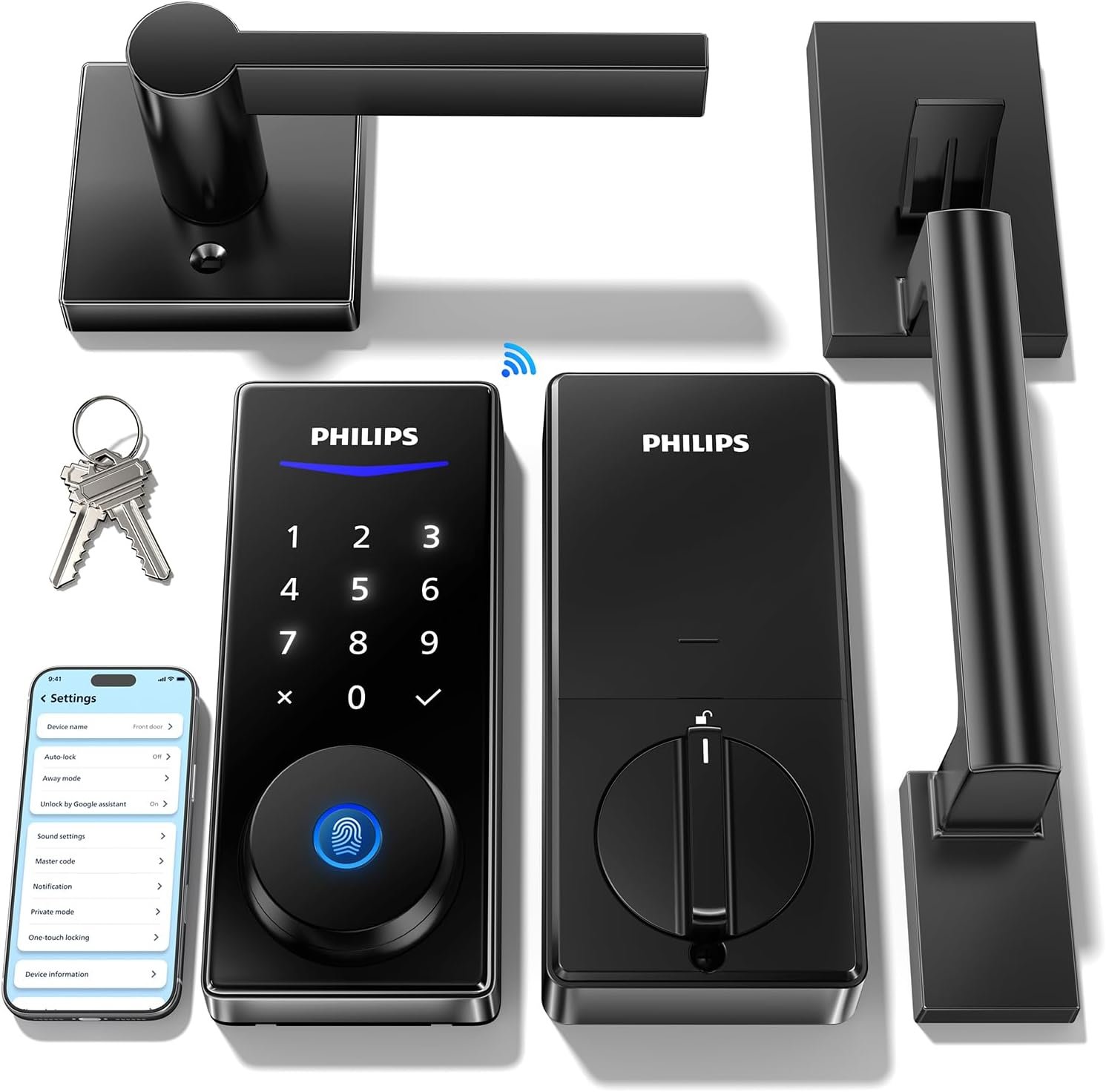 Philips Wi-Fi Front Lock Set, Smart Keypad Deadbolt Lock with 2 Handles