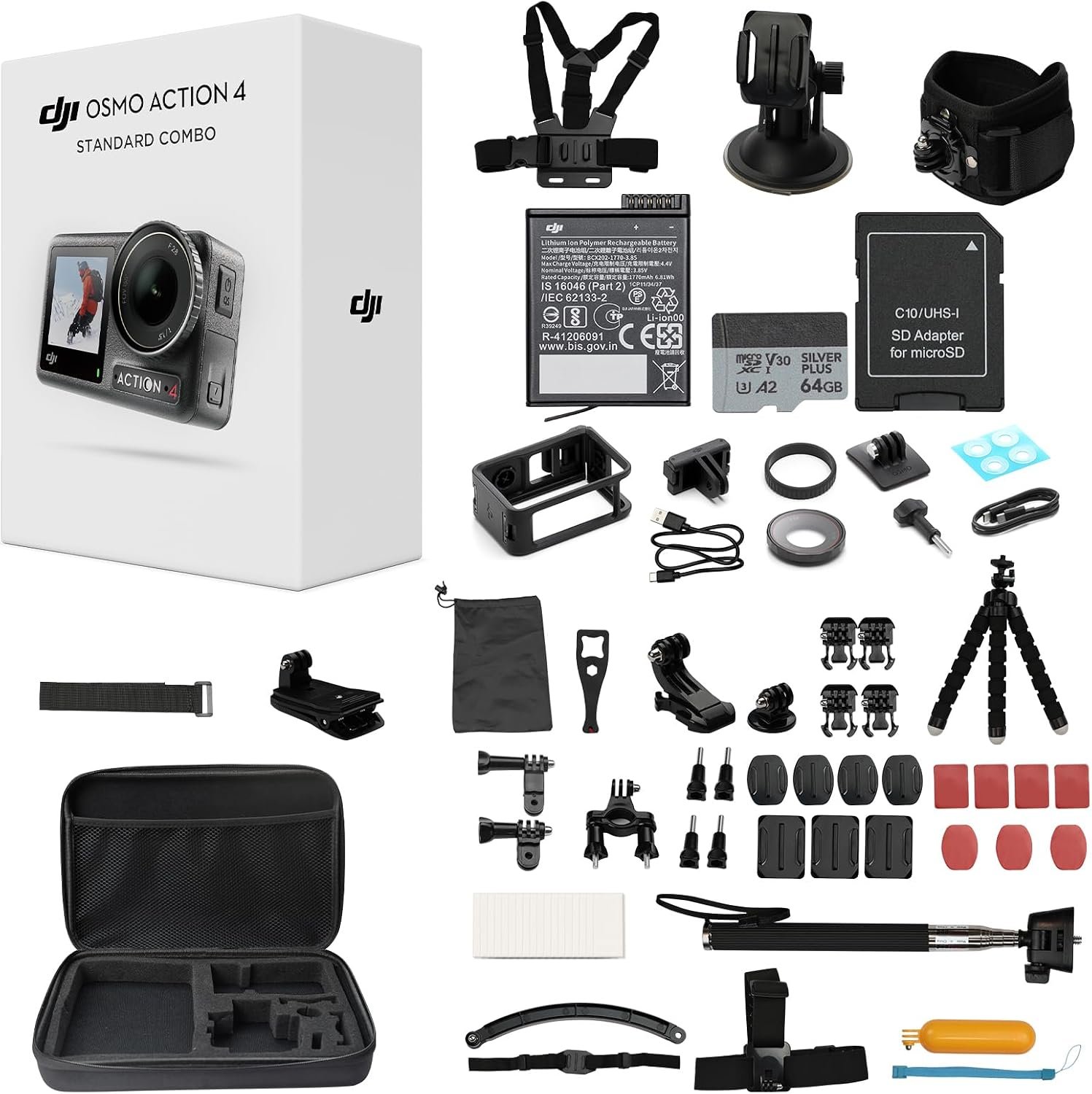 DJI Osmo Action 4 Waterproof Action Camera Bundle, 1/1.3″ Sensor