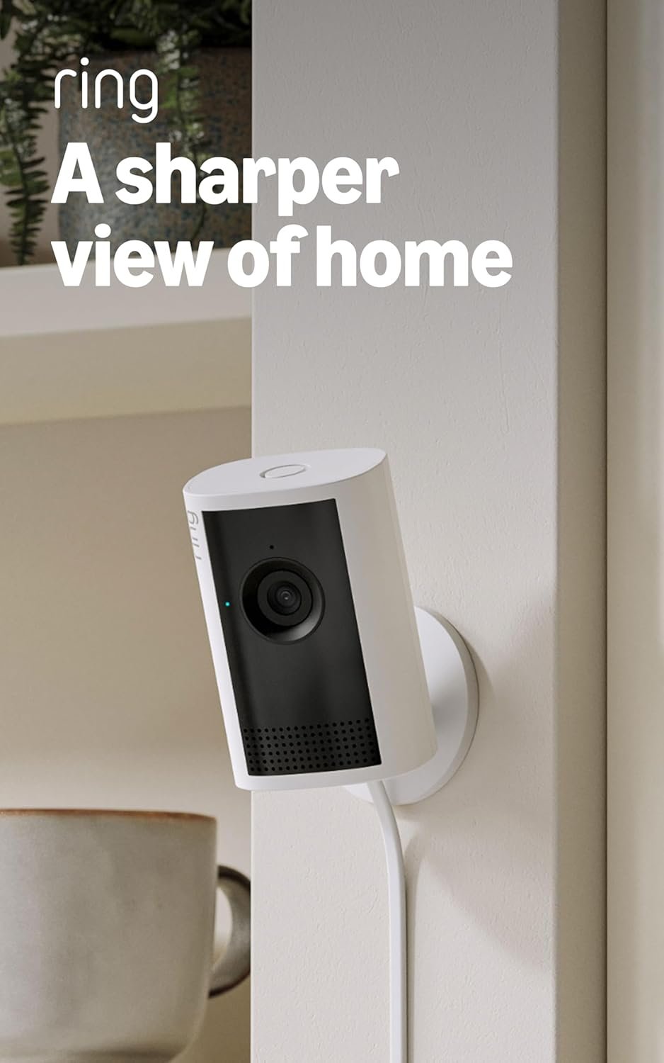 Ring Indoor Cam Plus (newest model), Home or business security, Retinal 2K for crisp, true-to-life video quality, 4x Enhanced Zoom, Low-Light Sight, White