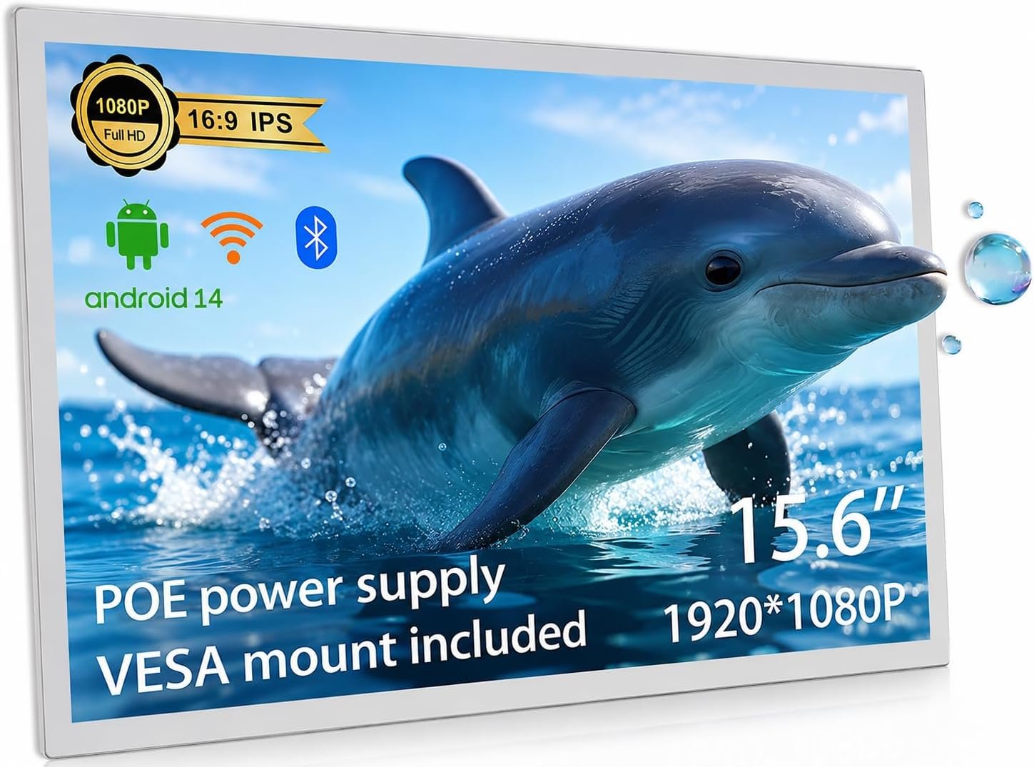 Slim Edge 15.6 inch Android 14 RK3576S Octa-core Digital Signage, Wall Mount 1080P IPS Touch Screen Tablet with POE, 4G+64G, Smart Home Control Panel Surveillance Monitor (NO Battery NO Camera)