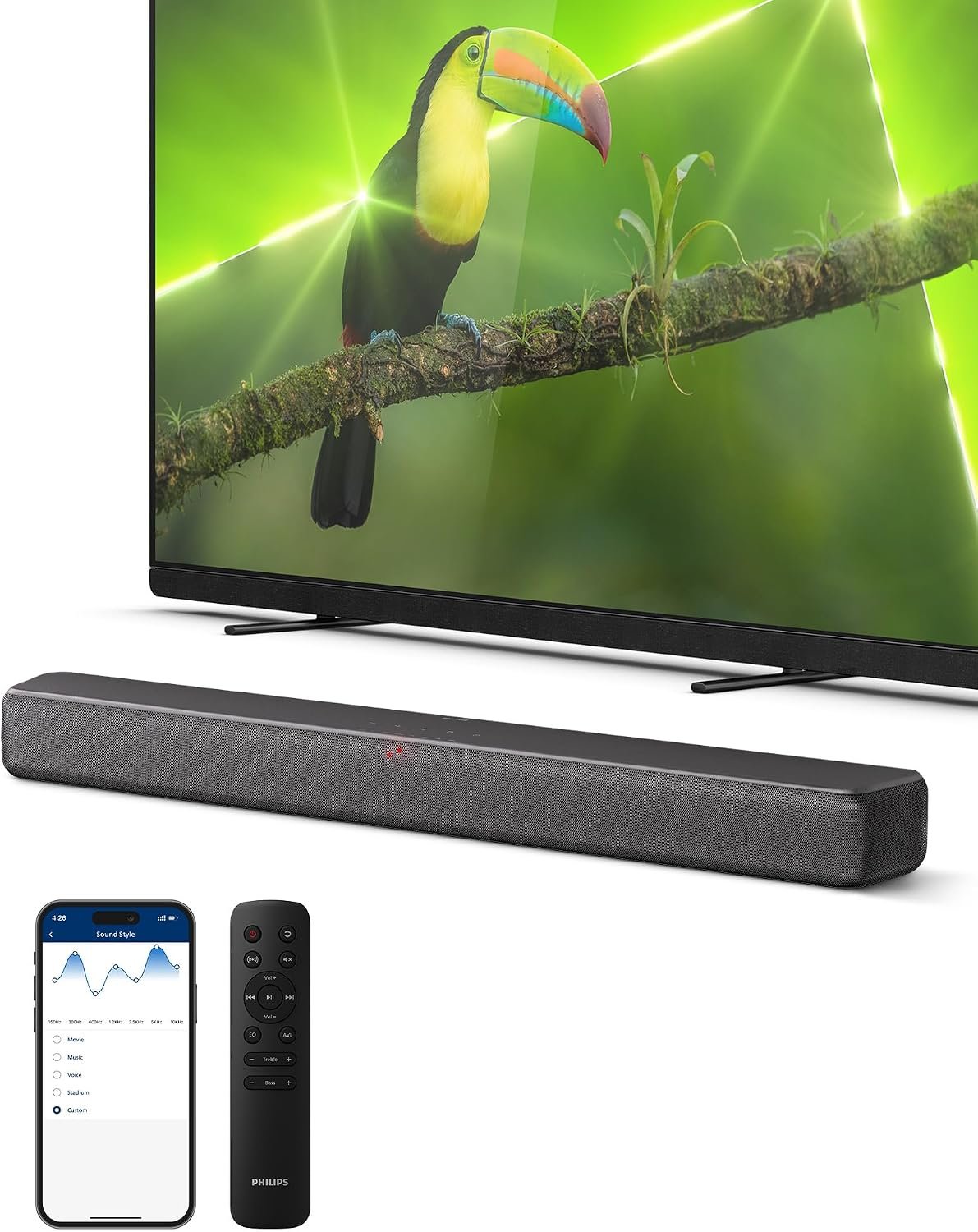 Philips B5109 2.0 Channel Bluetooth Soundbar – HDMI ARC, Dolby Digital Plus, DTS Virtual:X, Roku TV Ready, 120W Max Power, Dark Grey