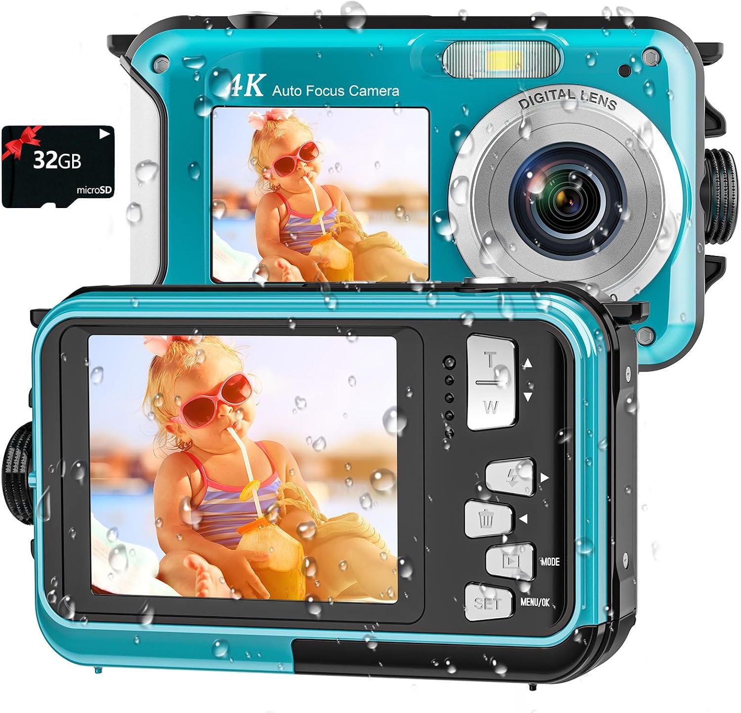 4K Underwater Camera, 16FT Waterproof Camera, 64MP Dual-Screen