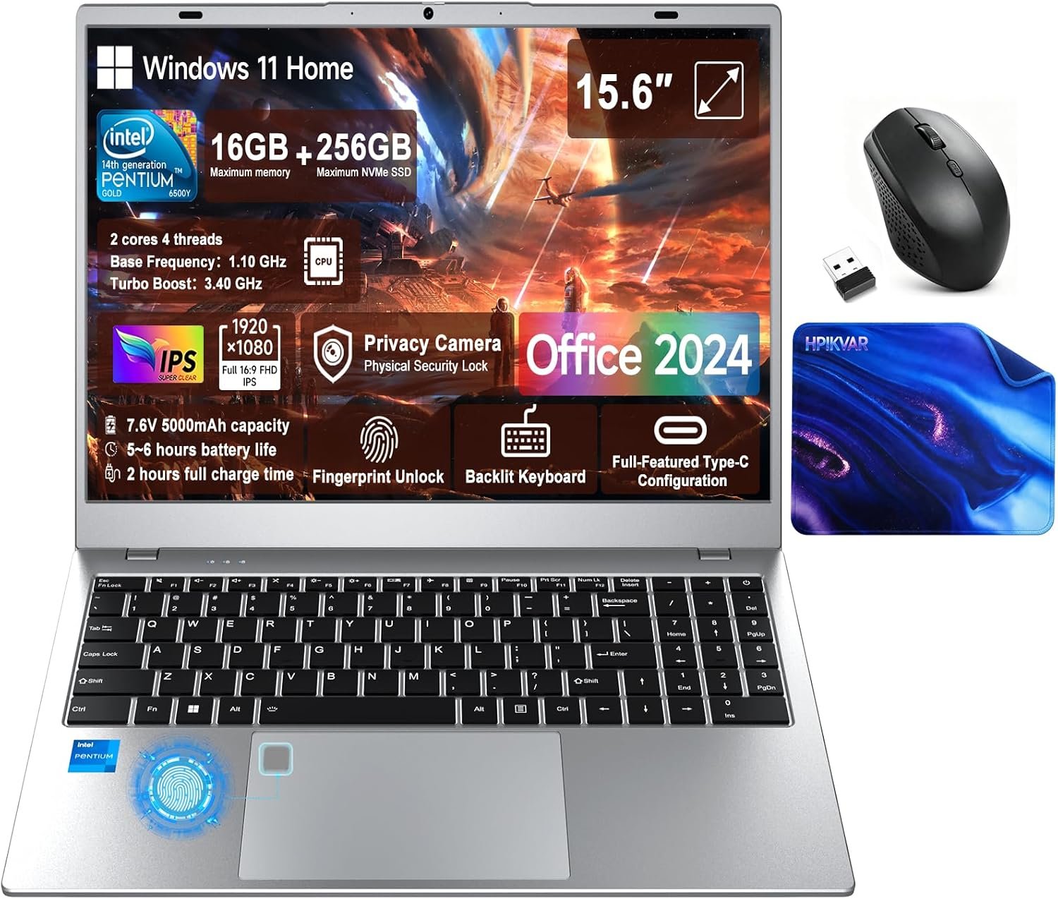 15.6″ Windows11 Home Laptop RAM 16GB SSD 256GB Office 2024