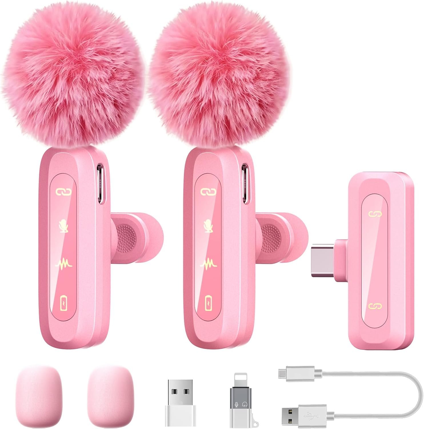 Pink Wireless Lavalier Microphone for iPhone/Android, 60ft Transmission, Record While Charging, Ultra-Long Battery Life, Noise Reduction, Plug & Play, for Vlog TikTok YouTube (Pink)