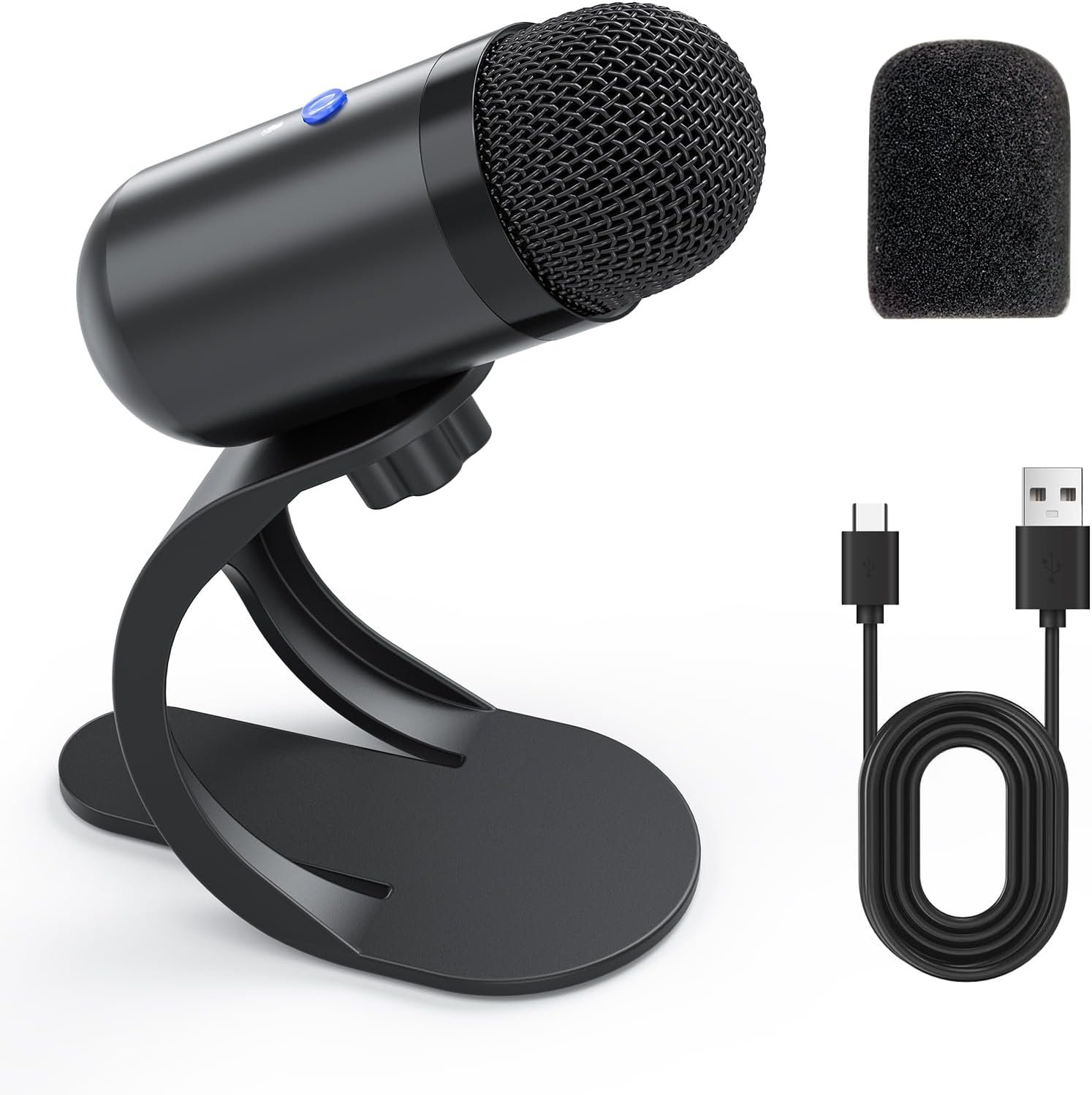 LIANGSTAR USB Computer Microphone, Podcast Mic Desktop with Mute Button for Recording Streaming, Omnidirectional Condenser, Plug&Play Stand with Volume Control for PC, Laptop, Mac, YouTube