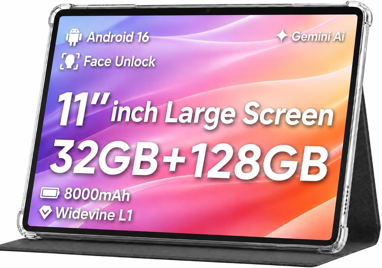 Android Tablet 11 inch, Android 16 with 32GB RAM + 128GB ROM and 8000 mAh