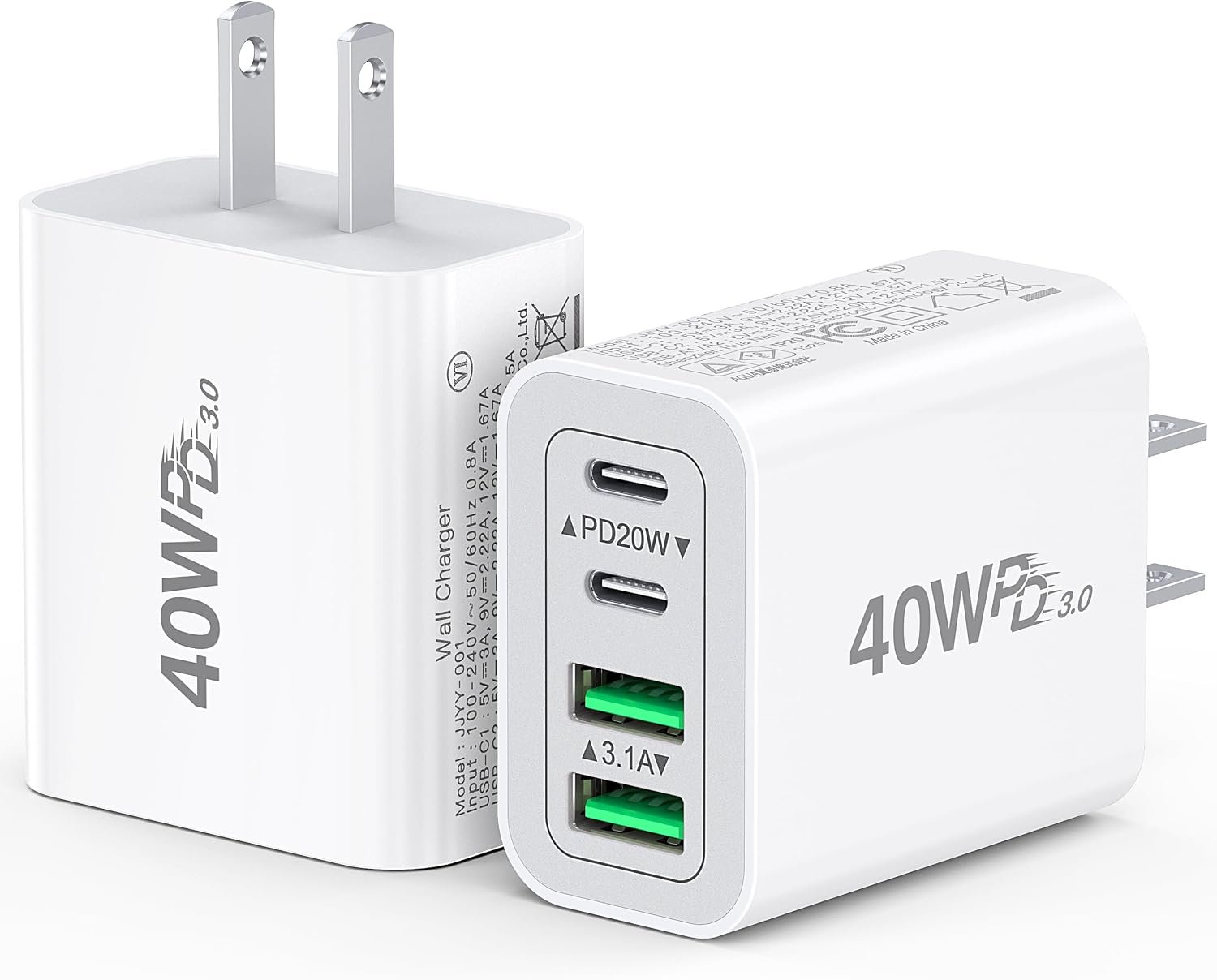 [2-Pack] 40W USB C Charger Cube Fast Charging Block Multiport Wall Plug