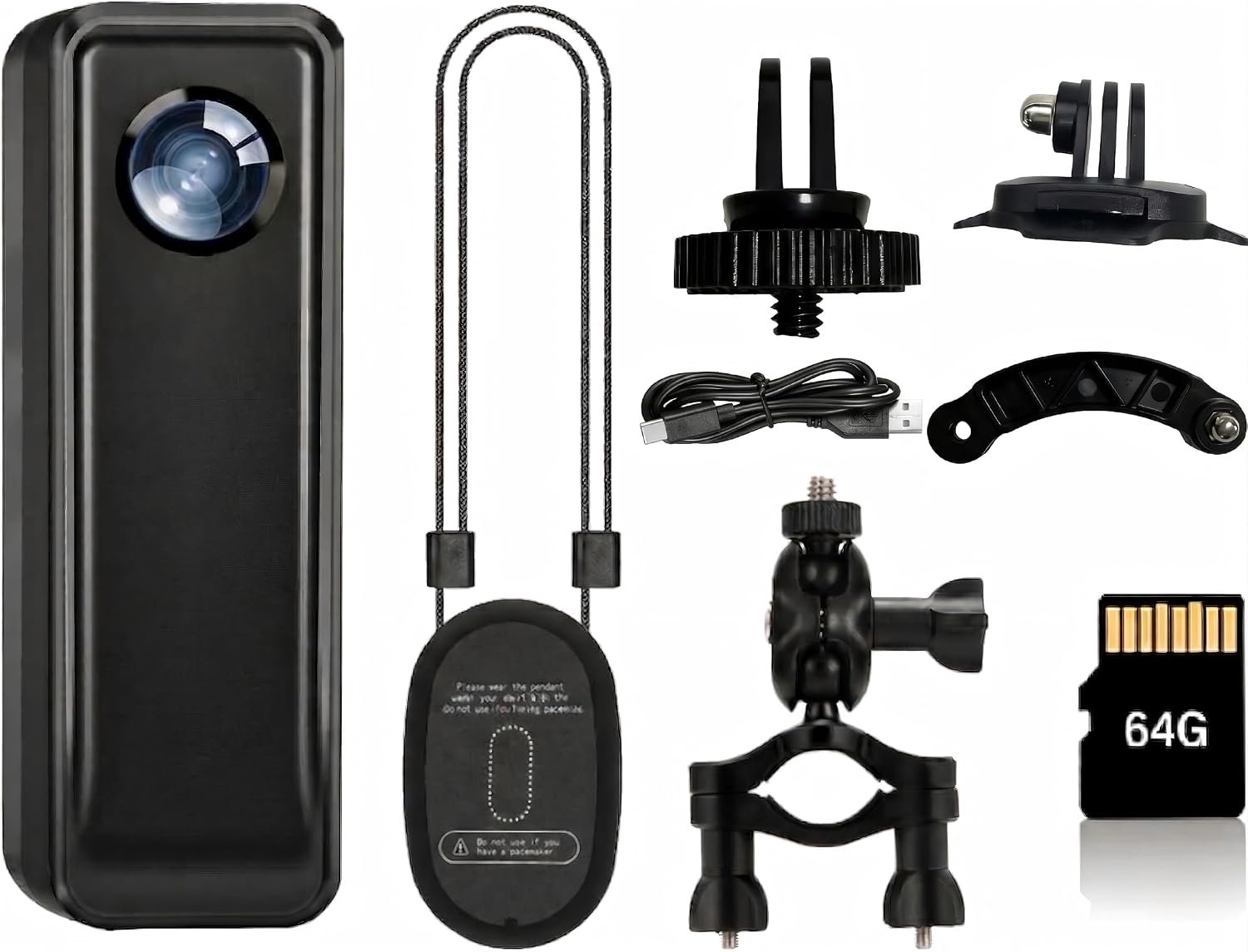 4K Action Camera with 64GB Memory Card, Wearable Body Worn Cam with Audio and Video Recording, Portable Vlogging, Hands-Free POV Recording, Helmet Cam for Cycling, Motorcycle