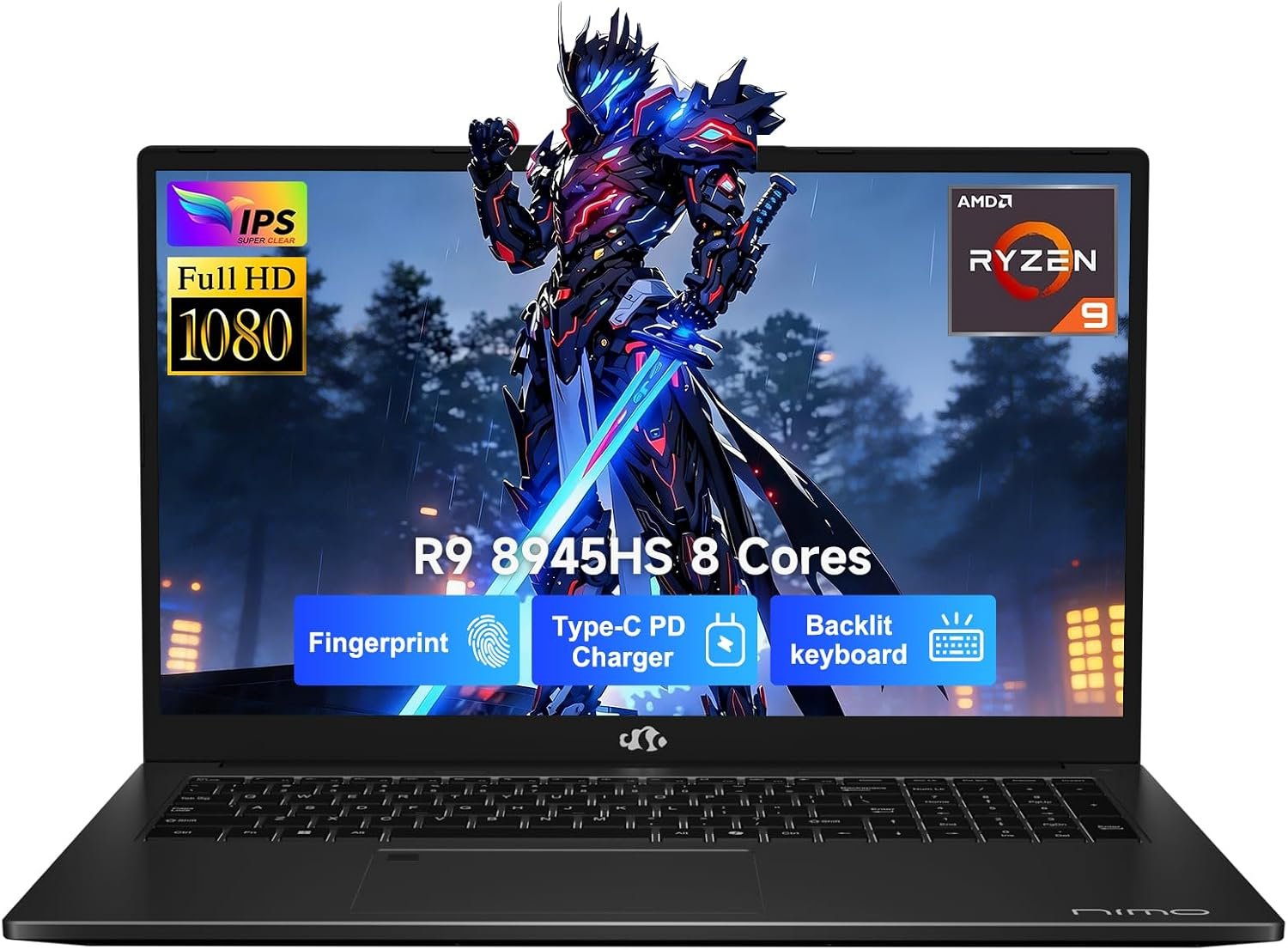 NIMO 17.3″ Gaming Laptop, AMD Ryzen 9 8945HS (8C/16T, Up to 5.2GHz), 32GB DDR5 RAM 1TB SSD, Radeon 780M Graphics, 100W PD Fast Charge, Fingerprint, AI-Powered Business & Gaming PC, Win 11