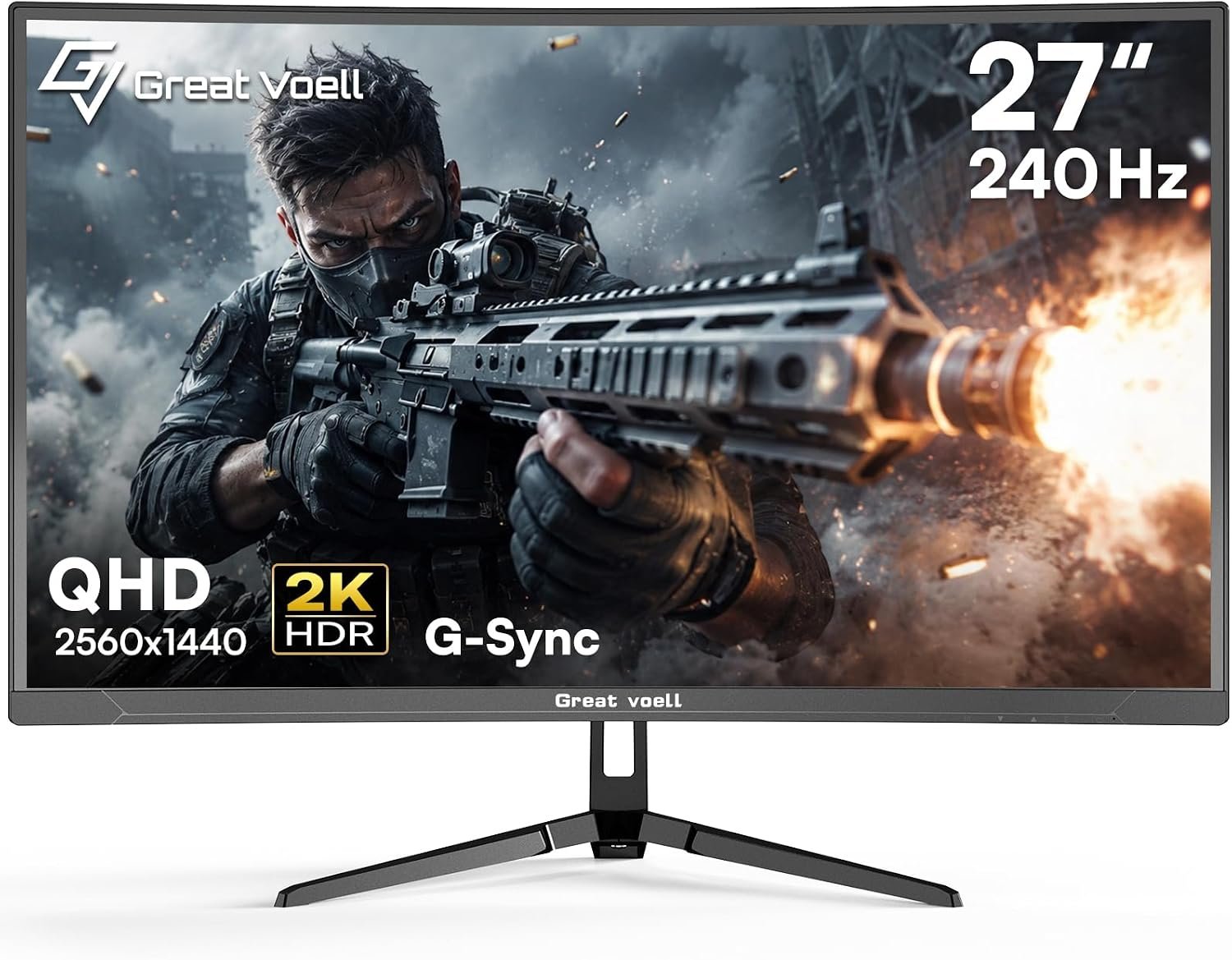 Great voell 27 Inch 240Hz Curved Gaming Monitor, 2K QHD, 1ms MPRT G-Sync