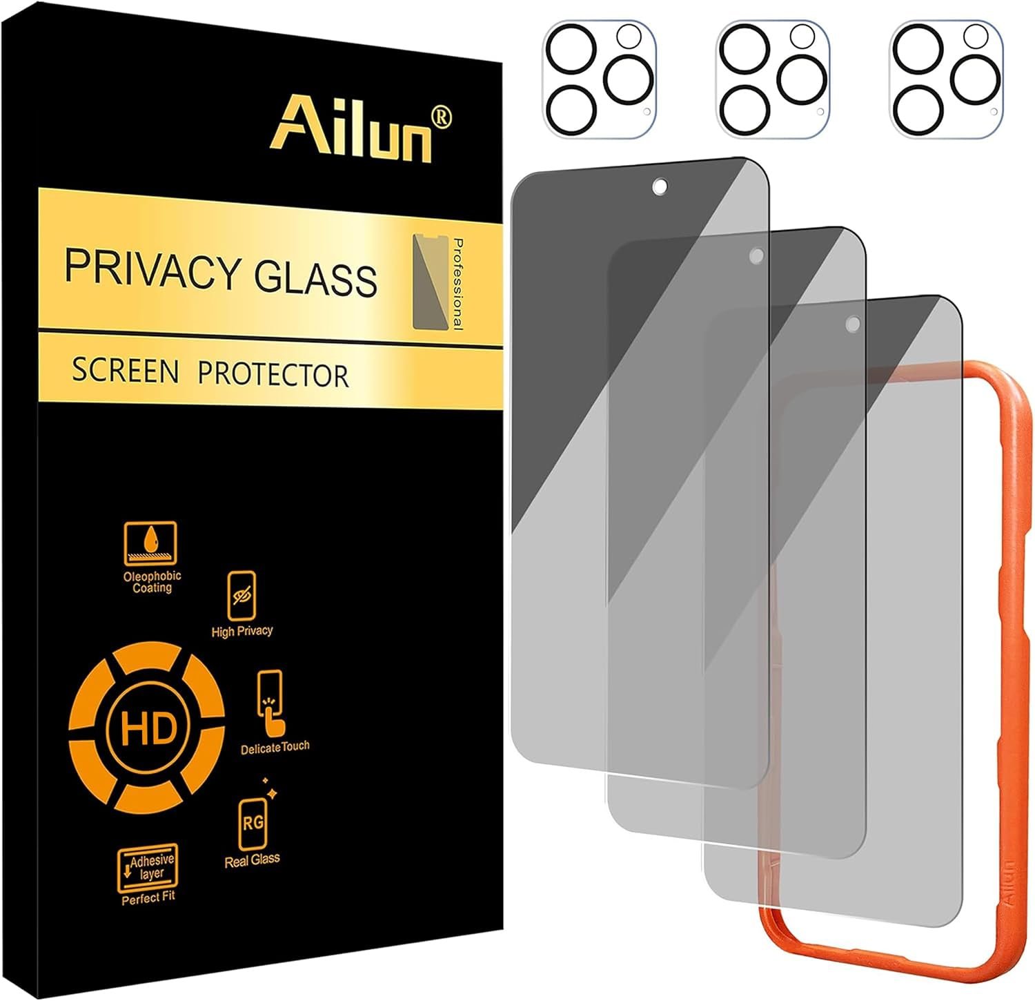 Ailun Privacy Screen Protector+Camera Lens Protector for iPhone 16 Pro Max