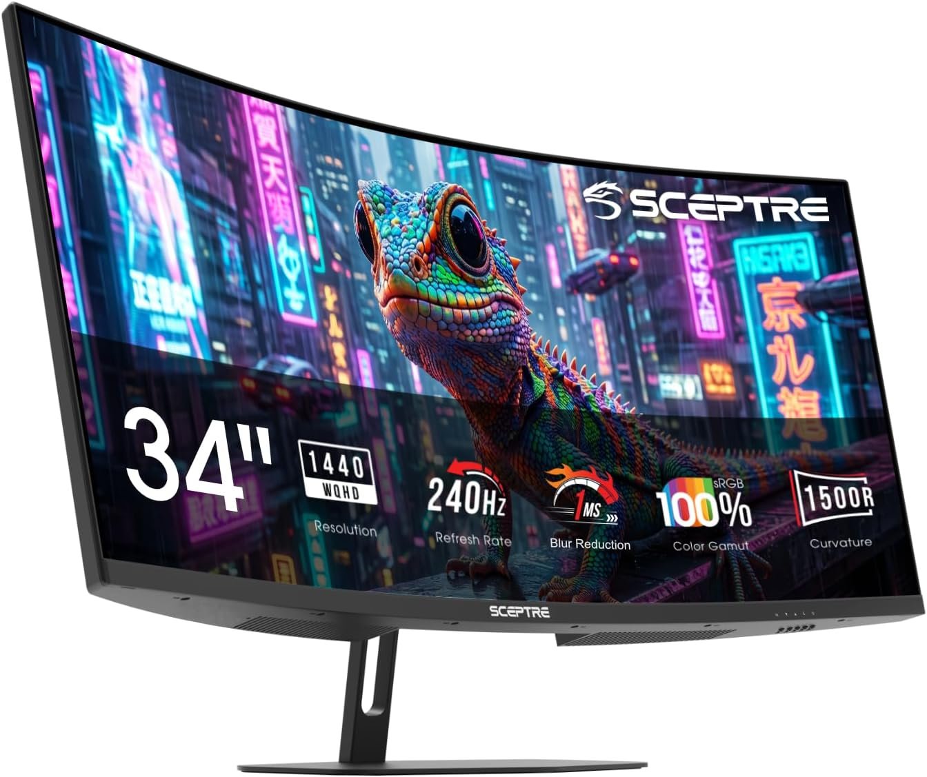 New! Sceptre Curved 34-inch Prime Gaming Monitor 3440 x 1440 up to 240Hz 1500R 1ms 100% sRGB DisplayPort x2 HDMI x2 Build-in Speakers, Machine Black 2027 (C345B-QU240T Series)
