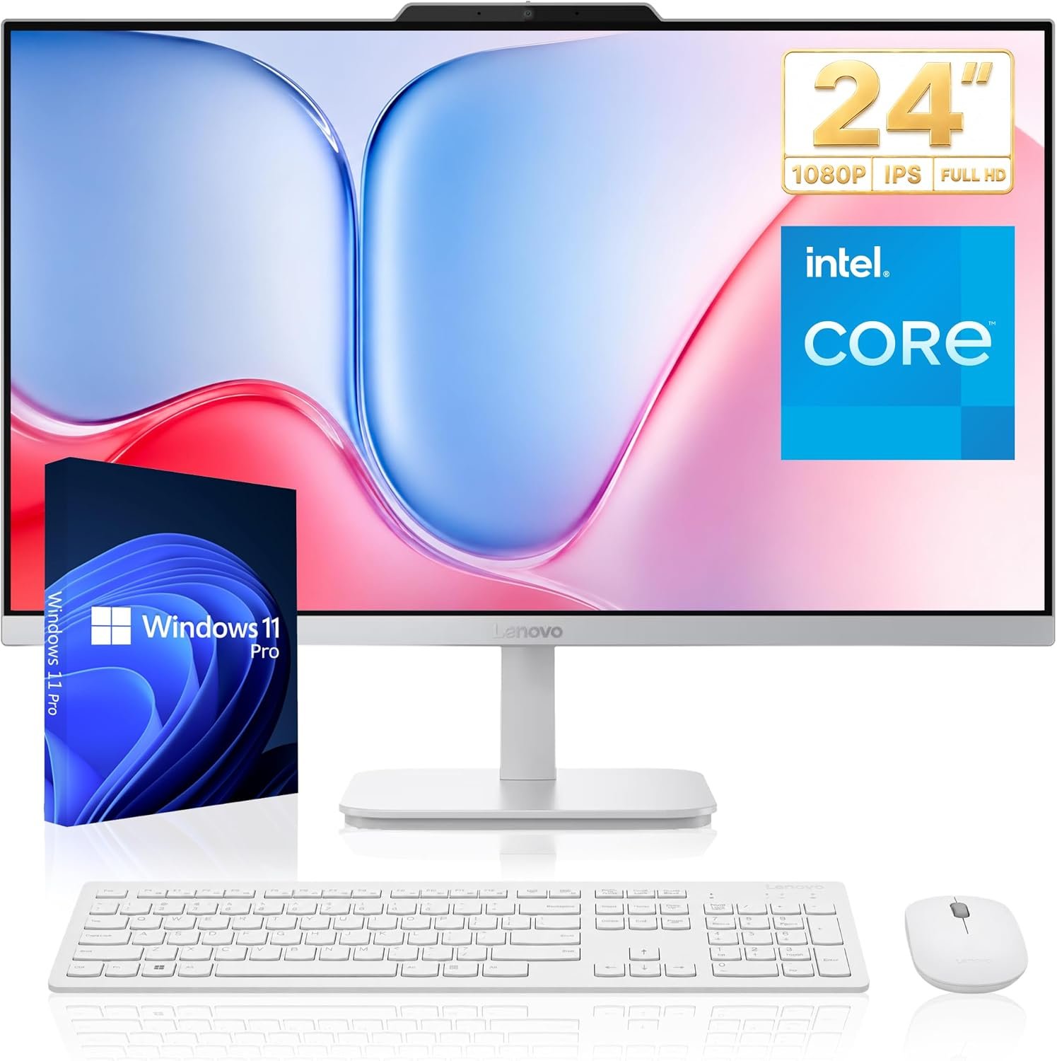 Lenovo 24″ FHD All-in-One Desktop Computer for Business and Home, Intel 8-Core Processor, 16GB RAM, 512GB PCIe SSD, 5MP Webcam, WiFi 6E, Bluetooth, HDMI, RJ45, Keyboard & Mouse, Windows 11 Pro