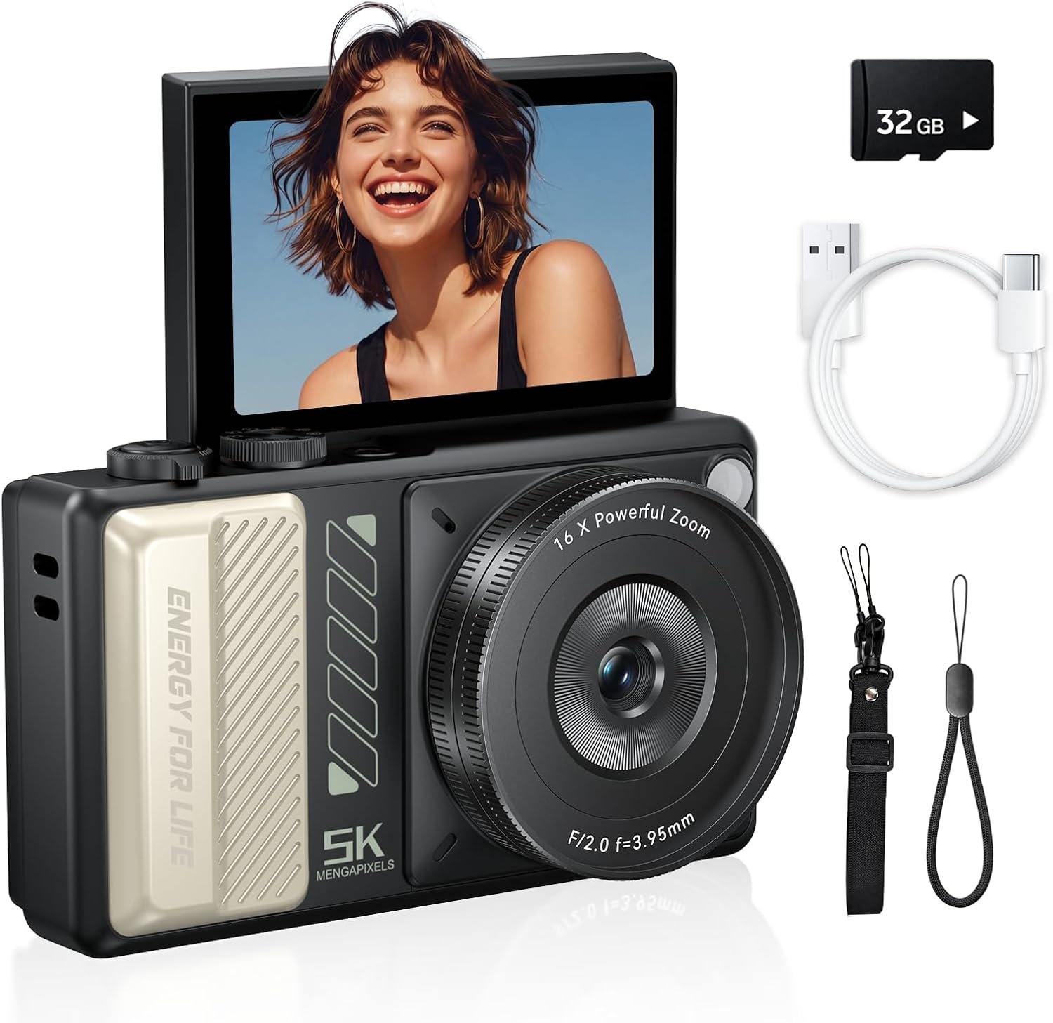 5K Digital Camera for Photography, 2026 Latest 80MP Autofocus WiFi Vlogging Camera for YouTube, 3” 180° Flip Screen Compact Travel Cameras for Beginners with 16X Zoom, 32GB TF Card, Flash (Black)