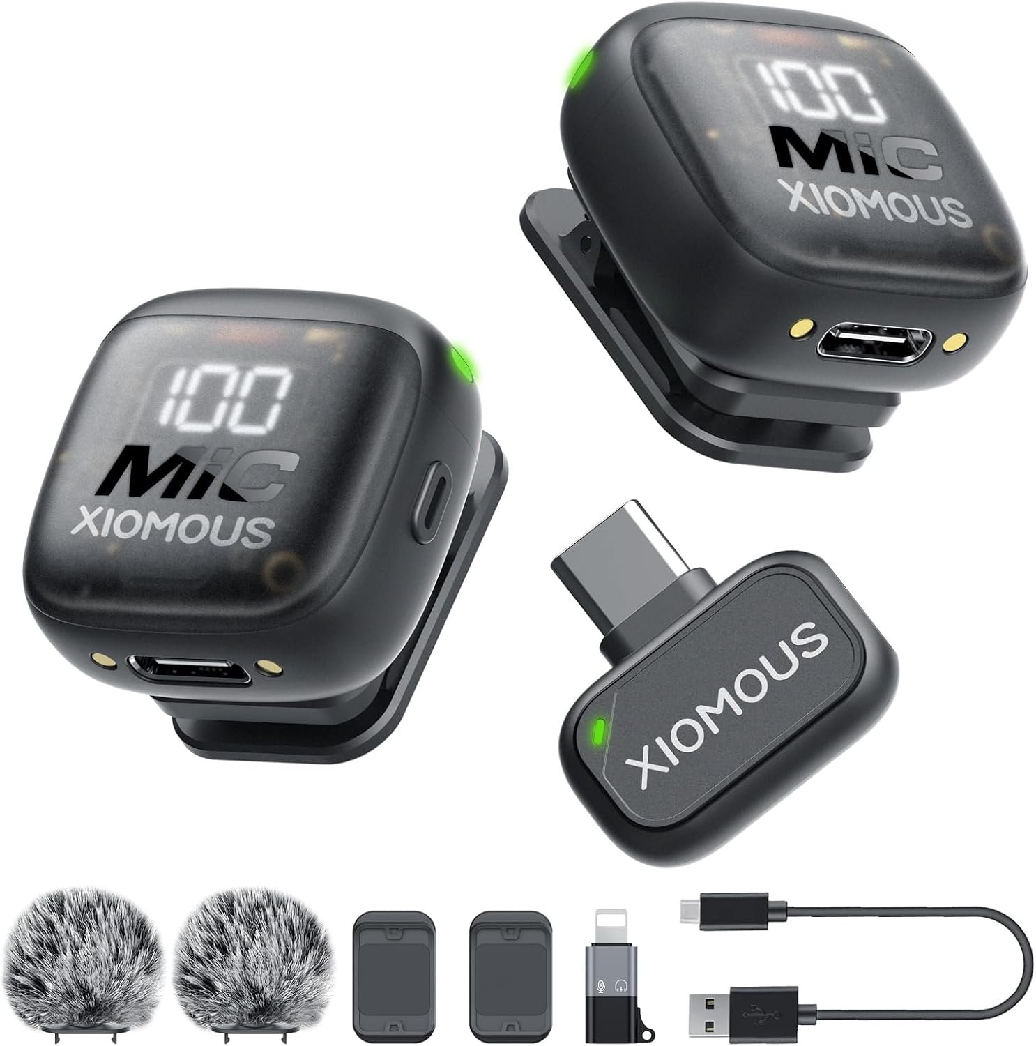 Wireless Lavalier Microphone for iPhone & Android, Dual Wireless Lapel Mic with USB-C & Lightning Adapters, AI Noise Cancelling, 330FT Range, 16H Battery for Video Recording, TikTok, YouTube, Podcast
