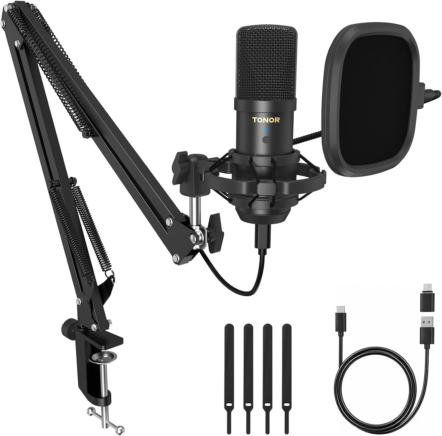 TONOR PC Microphone with Boom Arm, Kit for Podcast, USB Mic Set, TC20Air