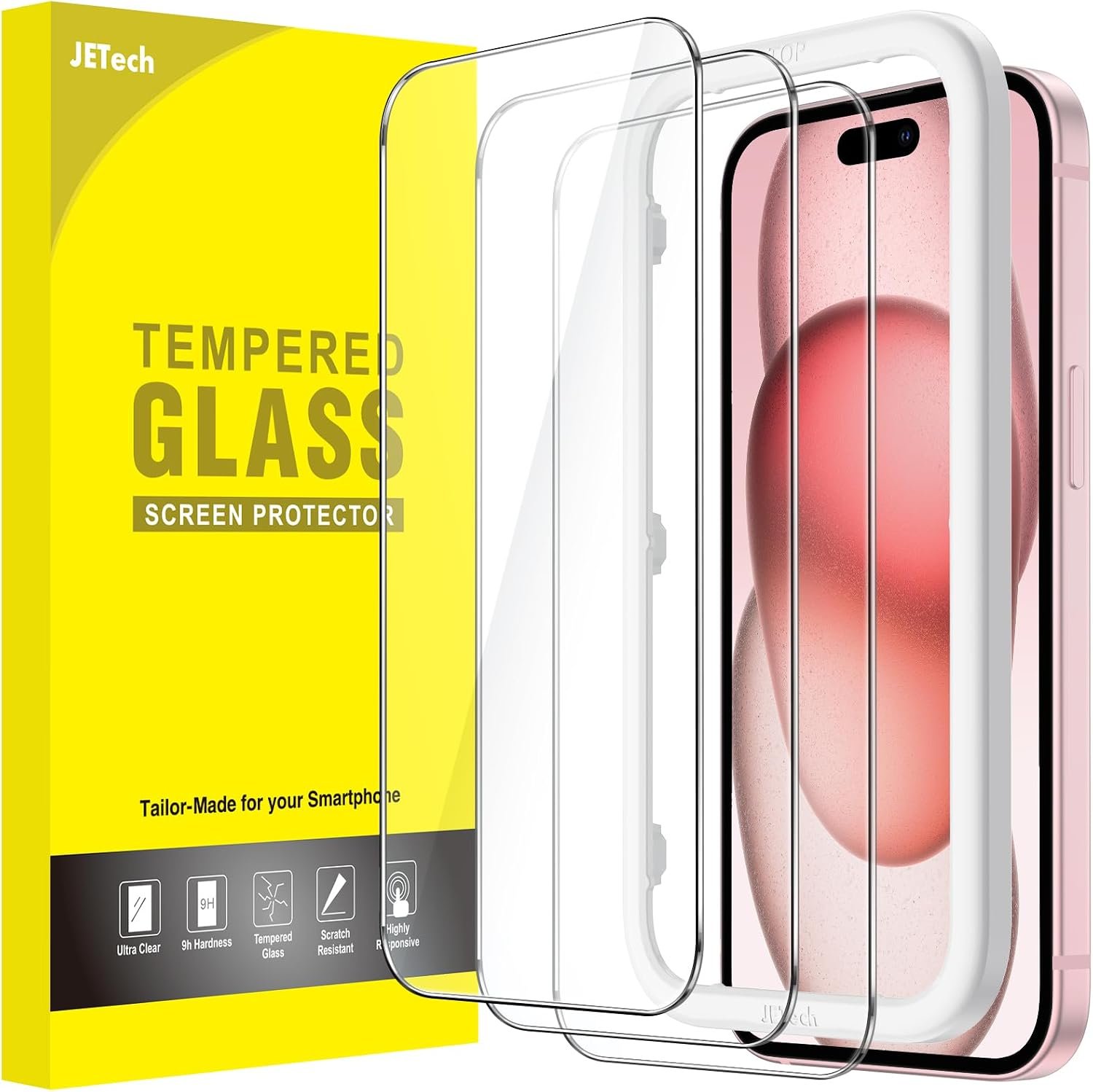 JETech Screen Protector for iPhone 15, 3-Pack