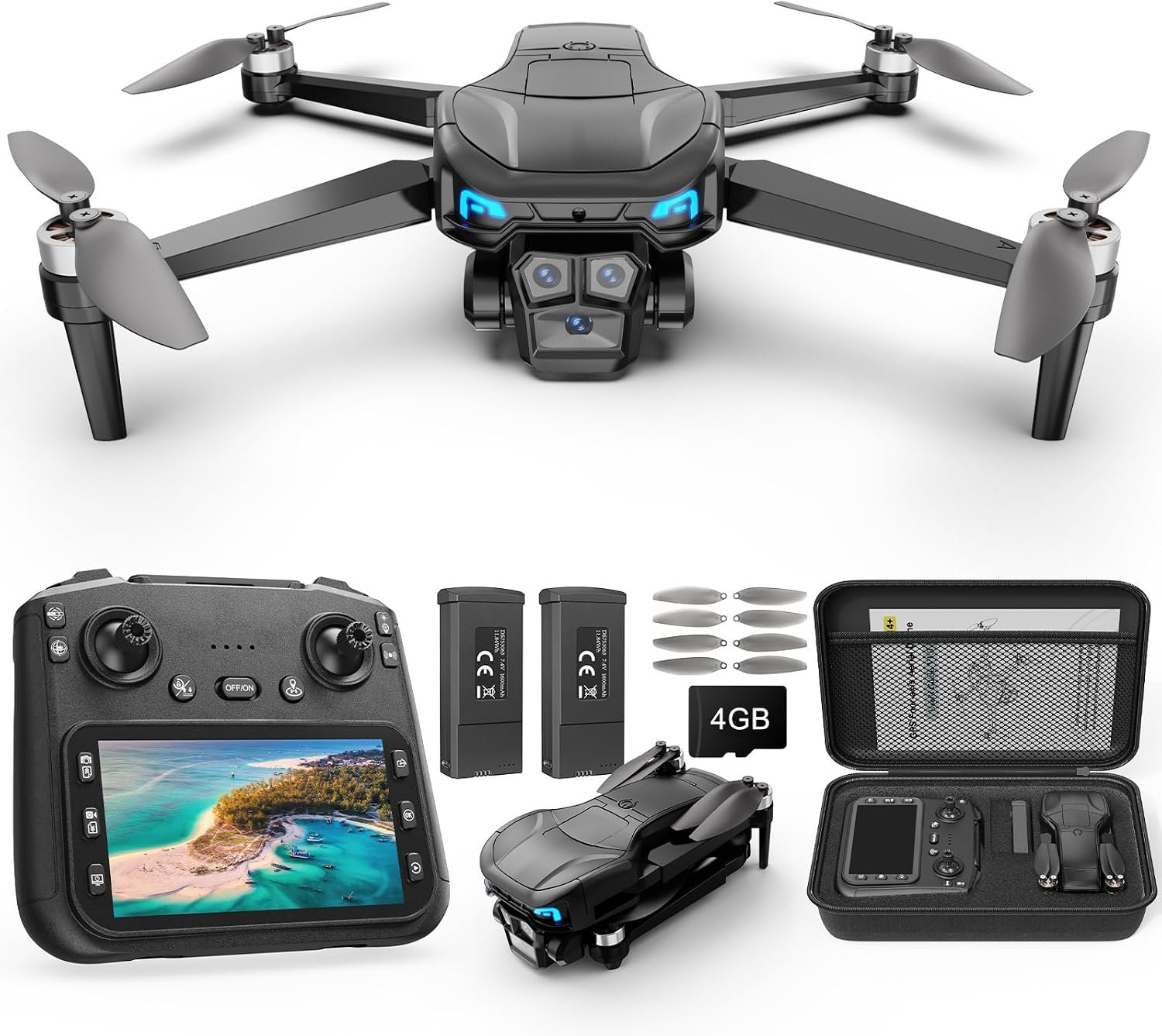 Drone with Camera for Adults 4K, GPS Drone with 4.5″ Screen Controller, Brushless Motor, GPS Auto Return, Foldable RC Quadcopter with 60 Min Flight Time, Under 249g, Beginner Gift