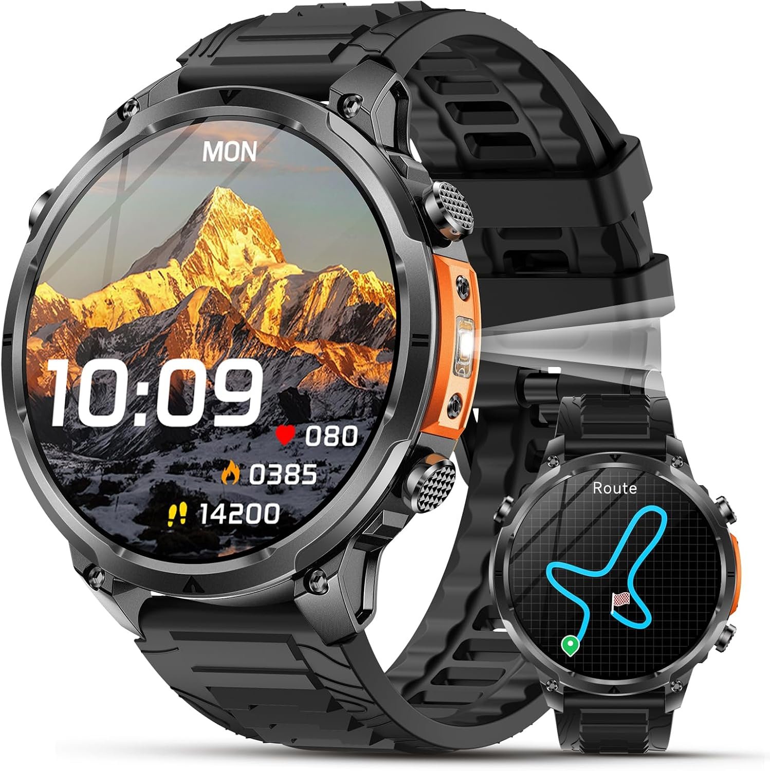 2026 New Military Smart Watches Built-in GPS and Compass with Heart Rate/SpO2/Sleep Monitor, 1.7″ HD Display Outdoor Smartwatch with 720MAH/Flashlight/Bluetooth/100+Sports Modes, Android iOS