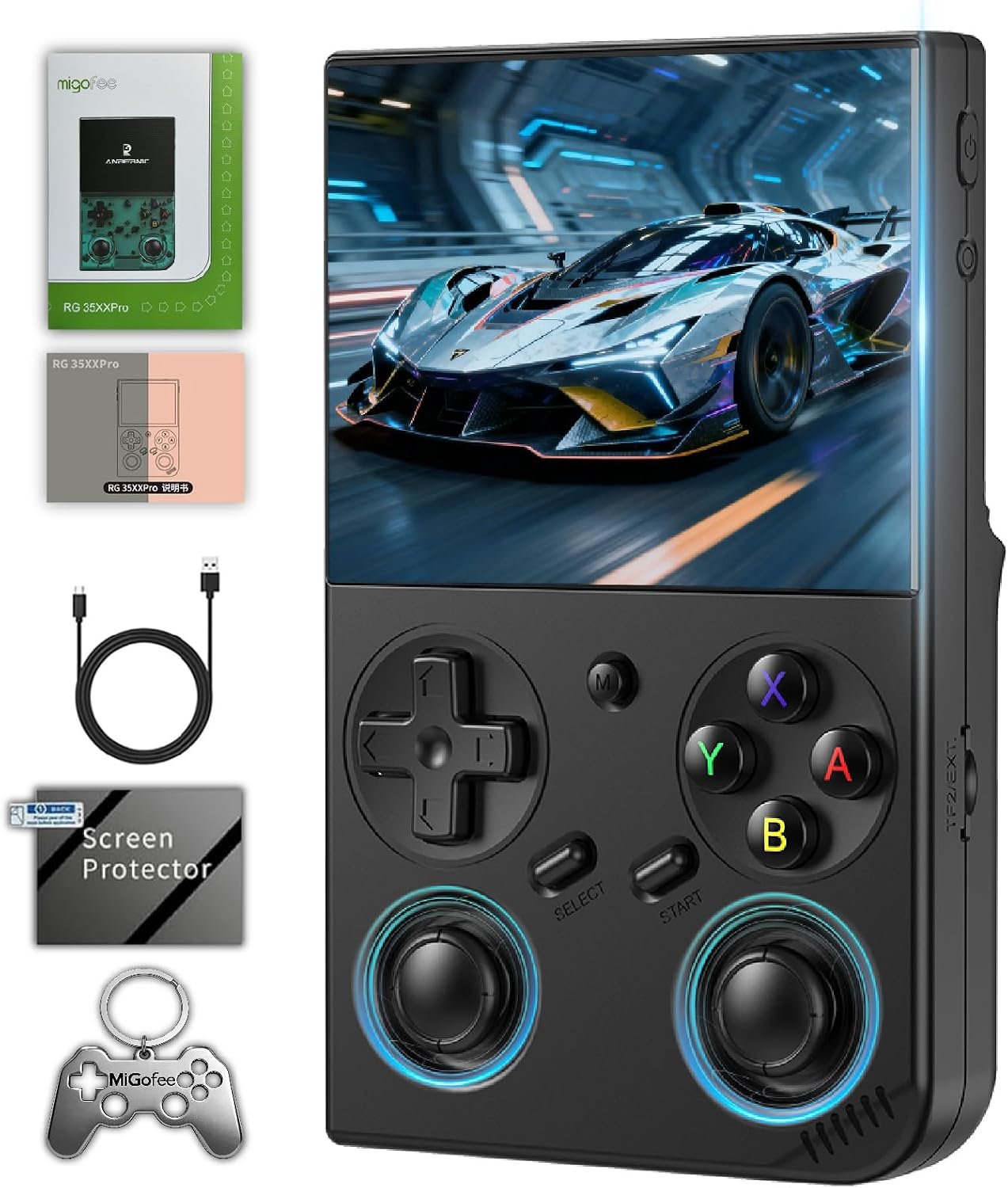 RG35XX Pro – Retro Handheld Game Console, 3.5-Inch IPS Screen, Linux OS, 64GB Card, 3200mAh Battery, WiFi & Bluetooth, HDMI Output, Includes Screen Protector & Keychain (Black)
