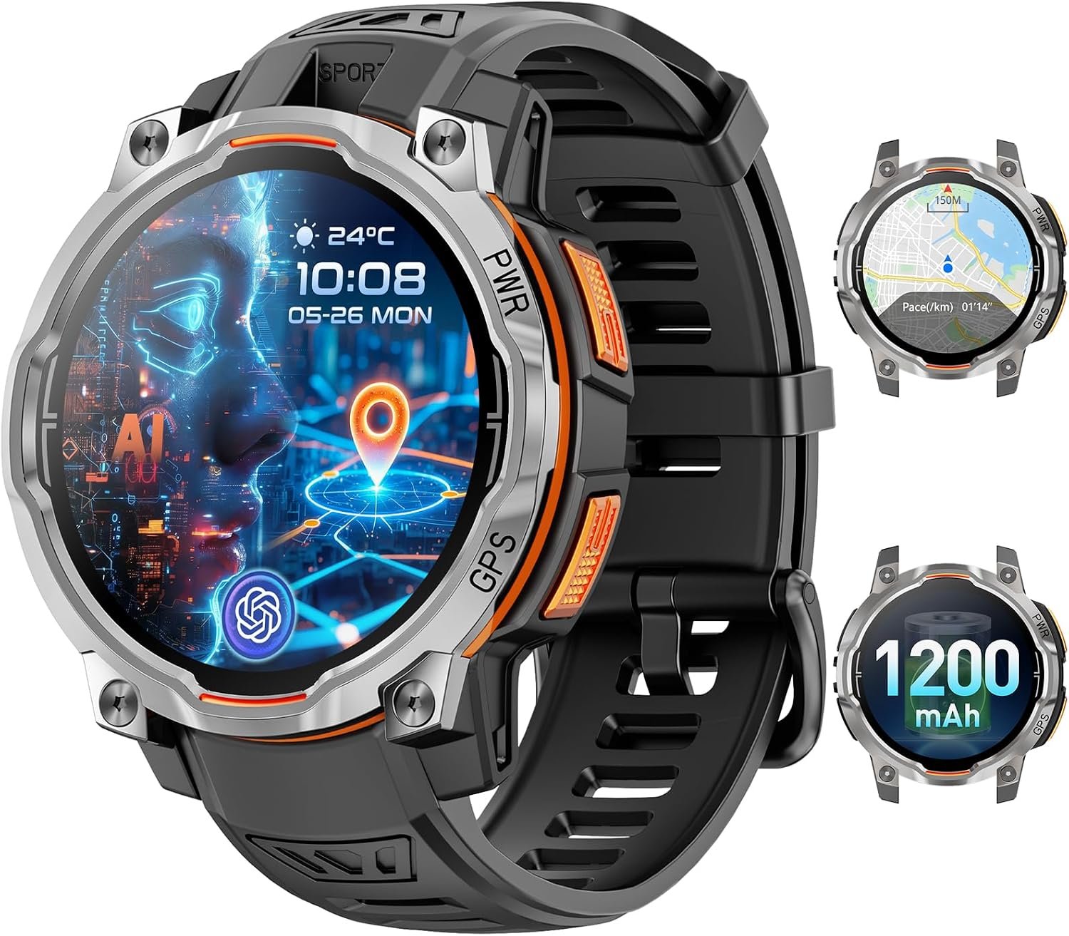 Smart Watches for Men GPS & Offline Maps,1.46”Military Smartwatch 1200mAh