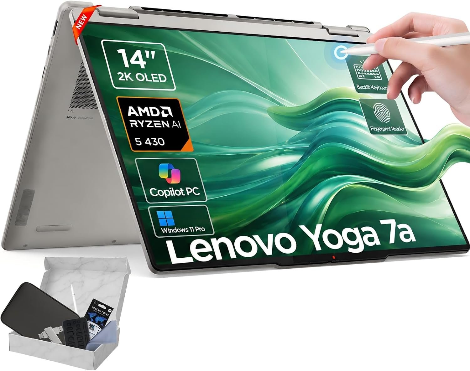 Lenovo Yoga 7a 2-in-1 Touchscreen Laptop, Ryzen 5 430, 16GB 512GB, 50 Tops