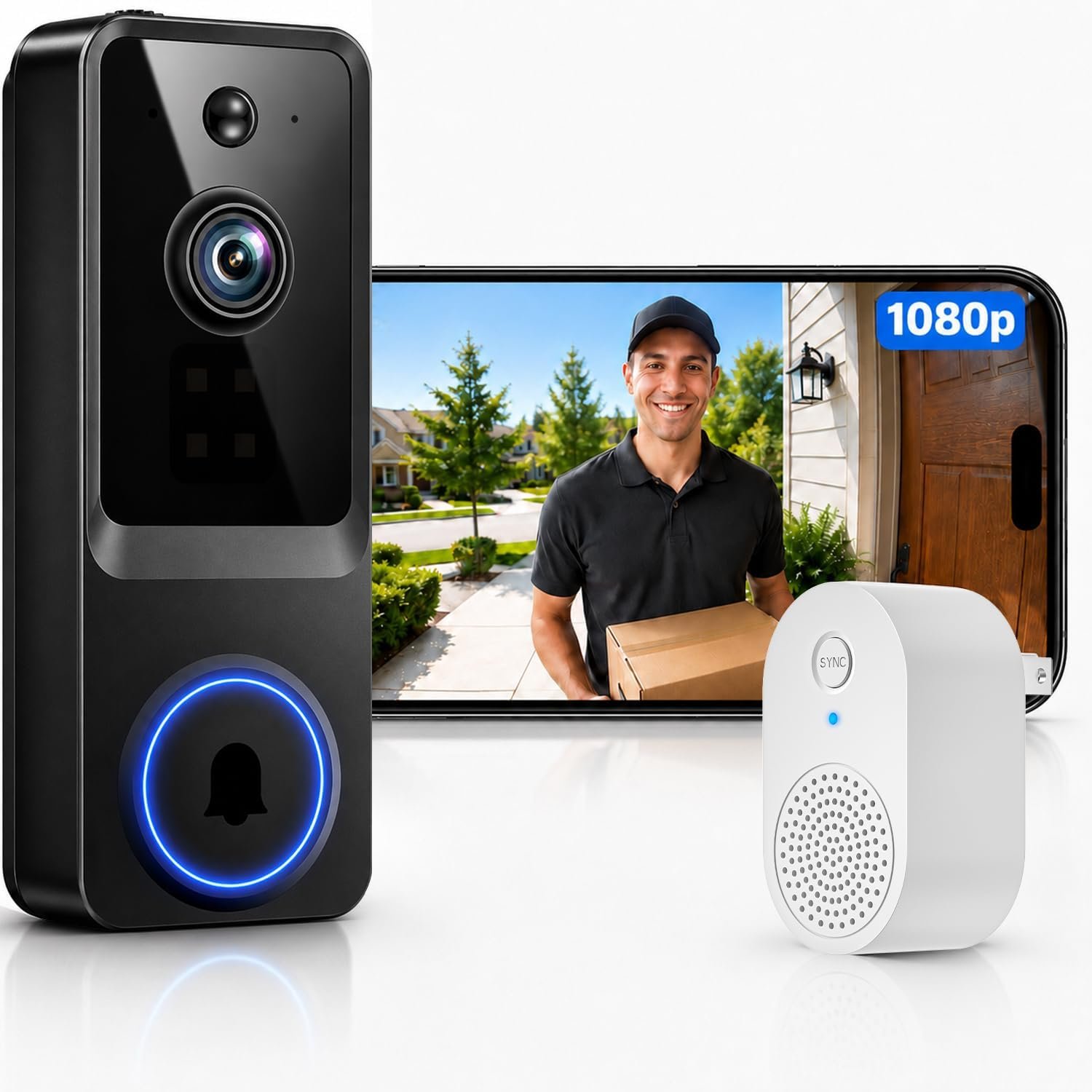 Doorbell Camera Wireless, 1080P Video Doorbell Camera Battery Powered