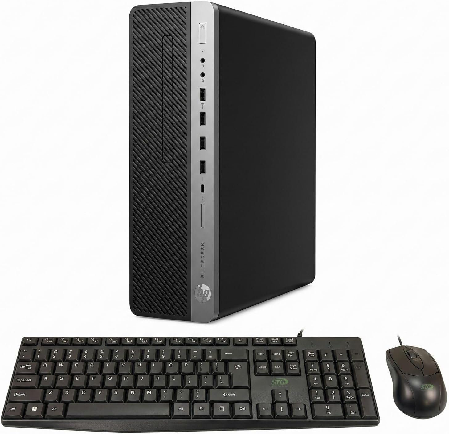 HP EliteDesk 800 G4 SFF Desktop Computer, Intel Core i5-8500, 16GB DDR4 RAM, 128GB SSD + 1TB HDD, WiFi 5, Bluetooth, DisplayPort, Windows 11 Pro, DP to HDMI and VGA Adapters Included (Renewed)