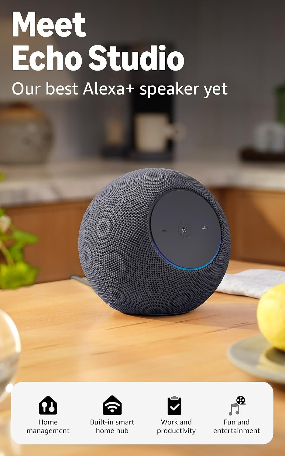 Amazon Echo Studio (newest model), Immersive spatial audio and Dolby Atmos, Designed for Alexa+, Graphite